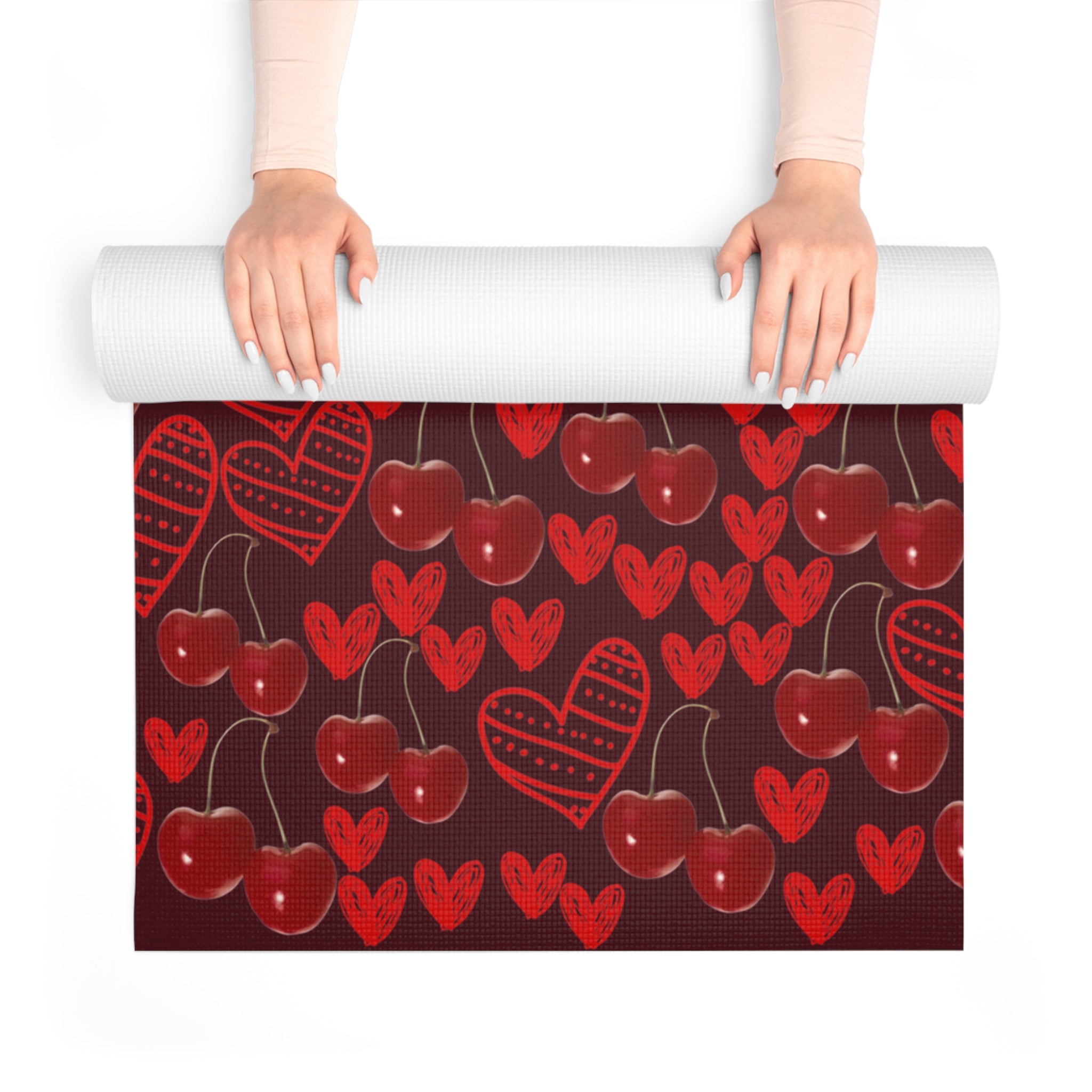 Foam yoga mat cherry and   sweet hearts red