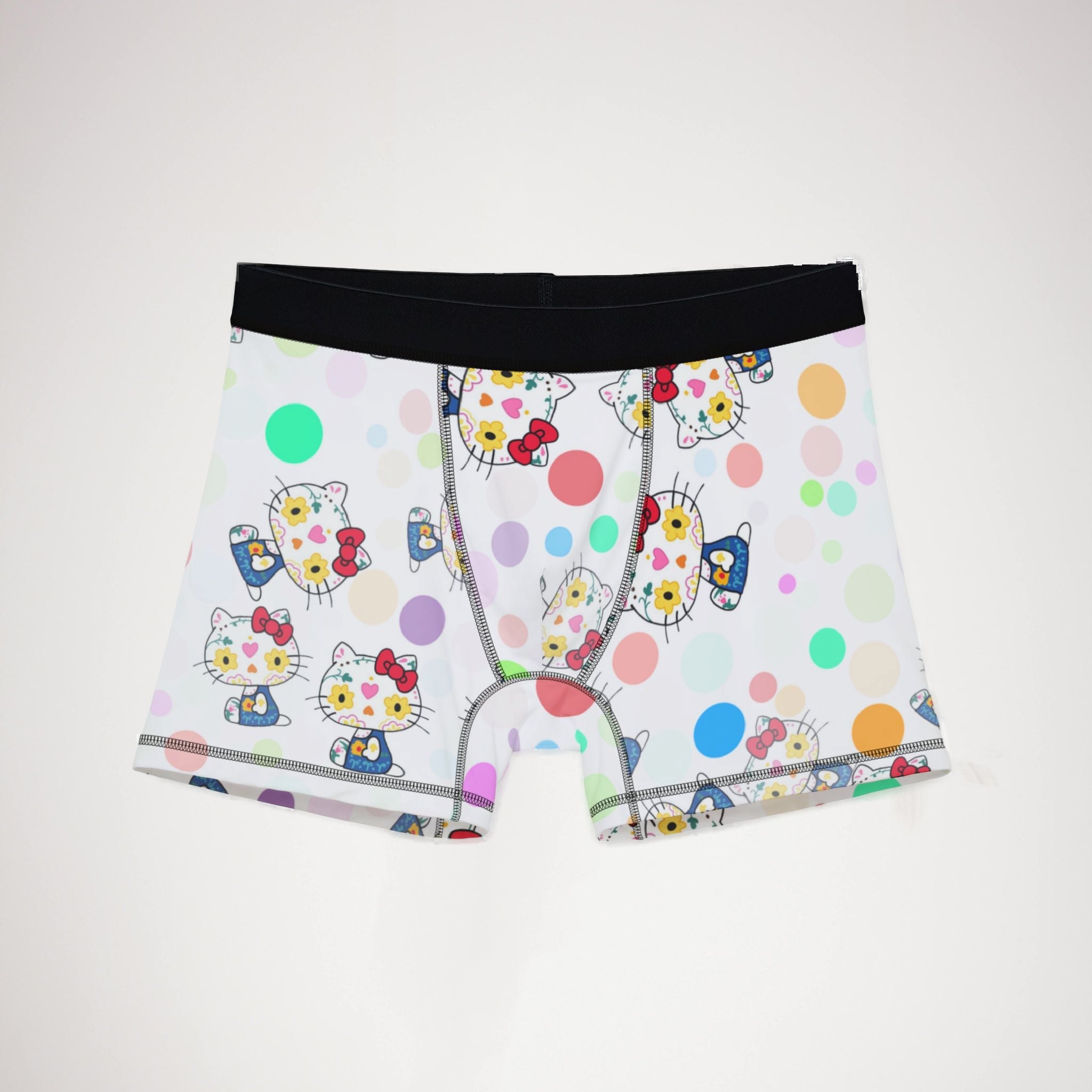 Men's boxers kitty flower polka dots white