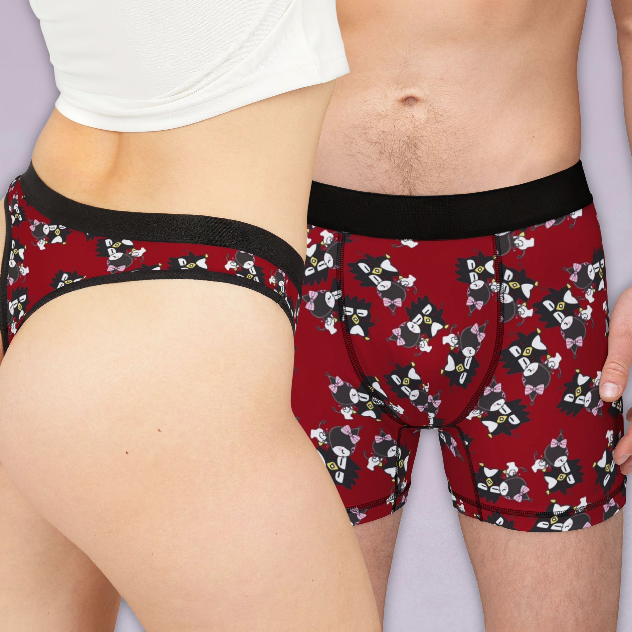 Matching underwear Badtz maru kuromi valentine kiss for couples boxer & thong set