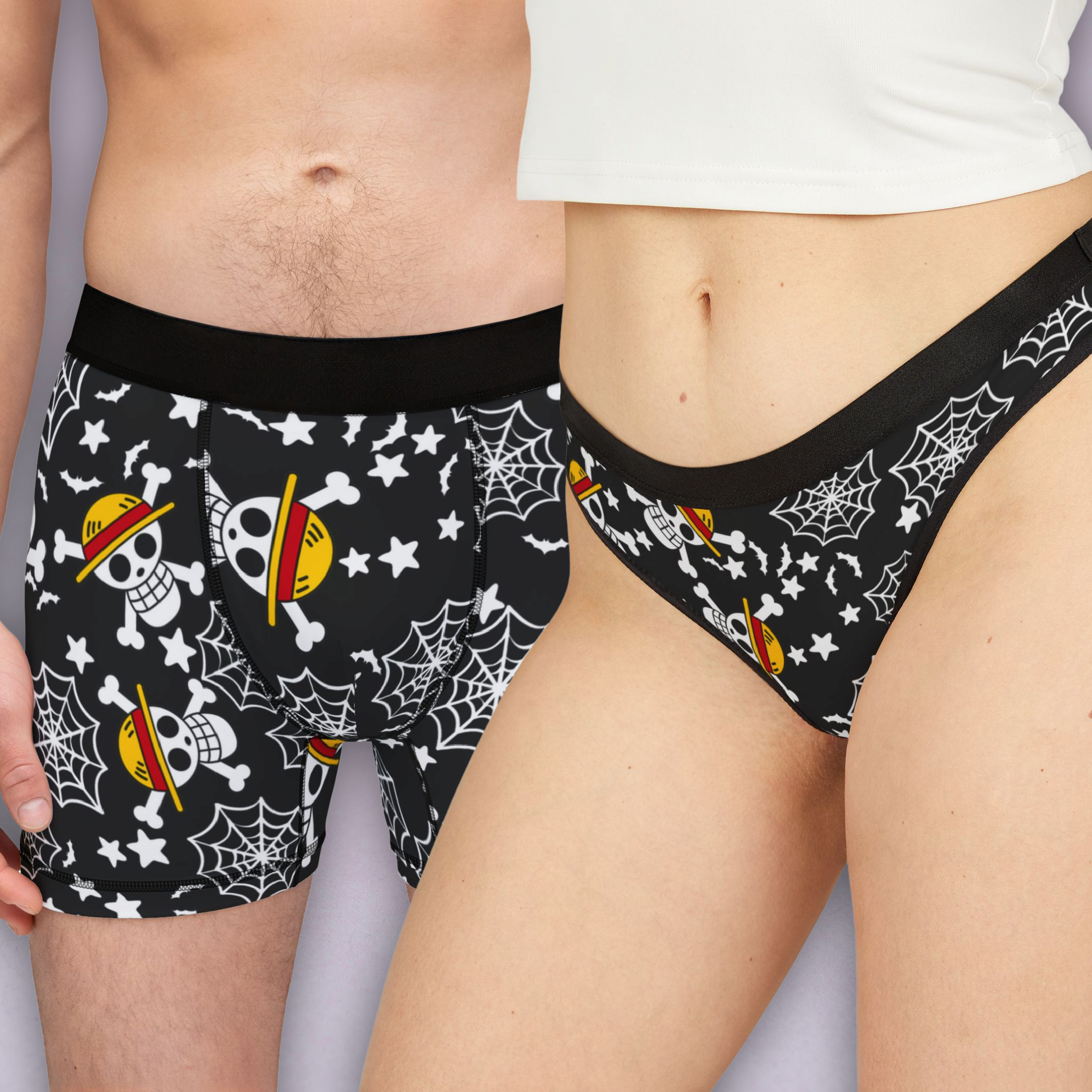 Couples matching  skull anime bats pumpkin halloween character underwear set boxer and thong