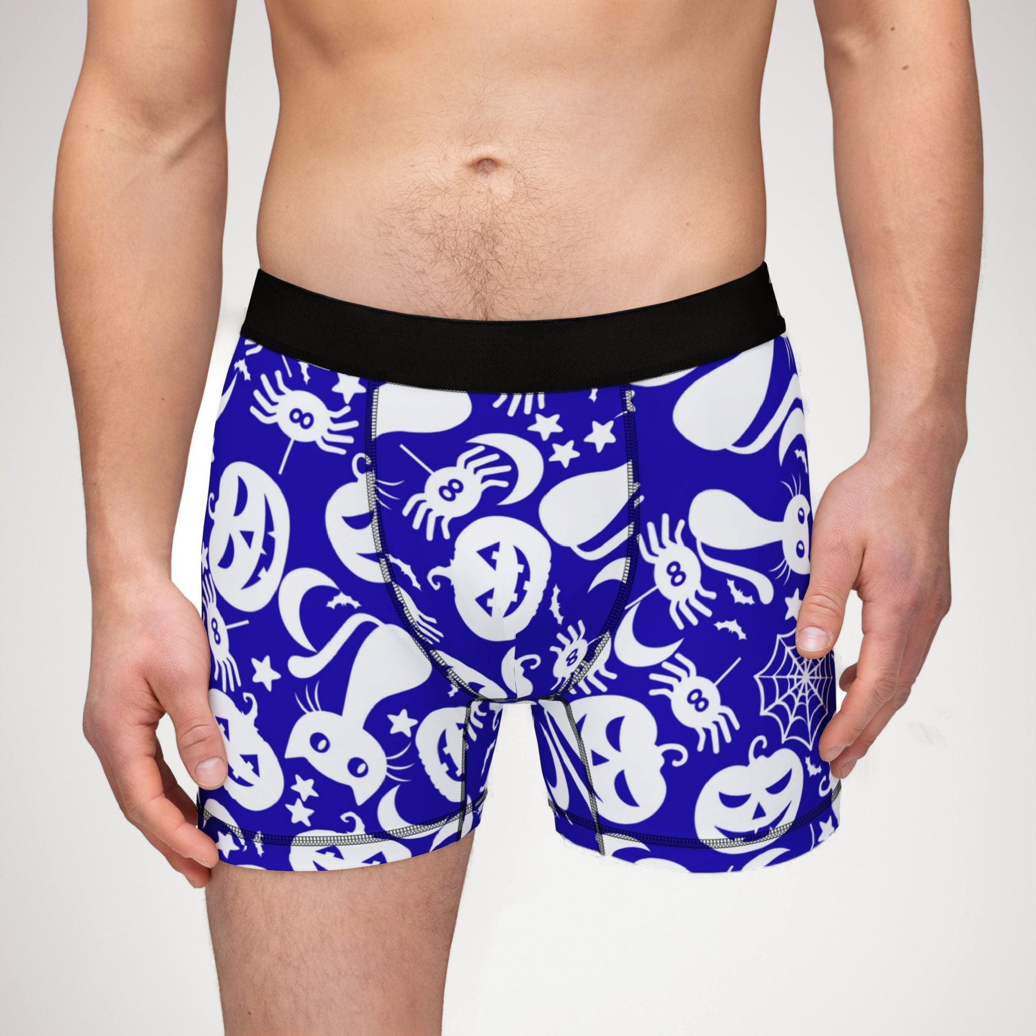 Men's boxers halloween pumpkin spider web blue