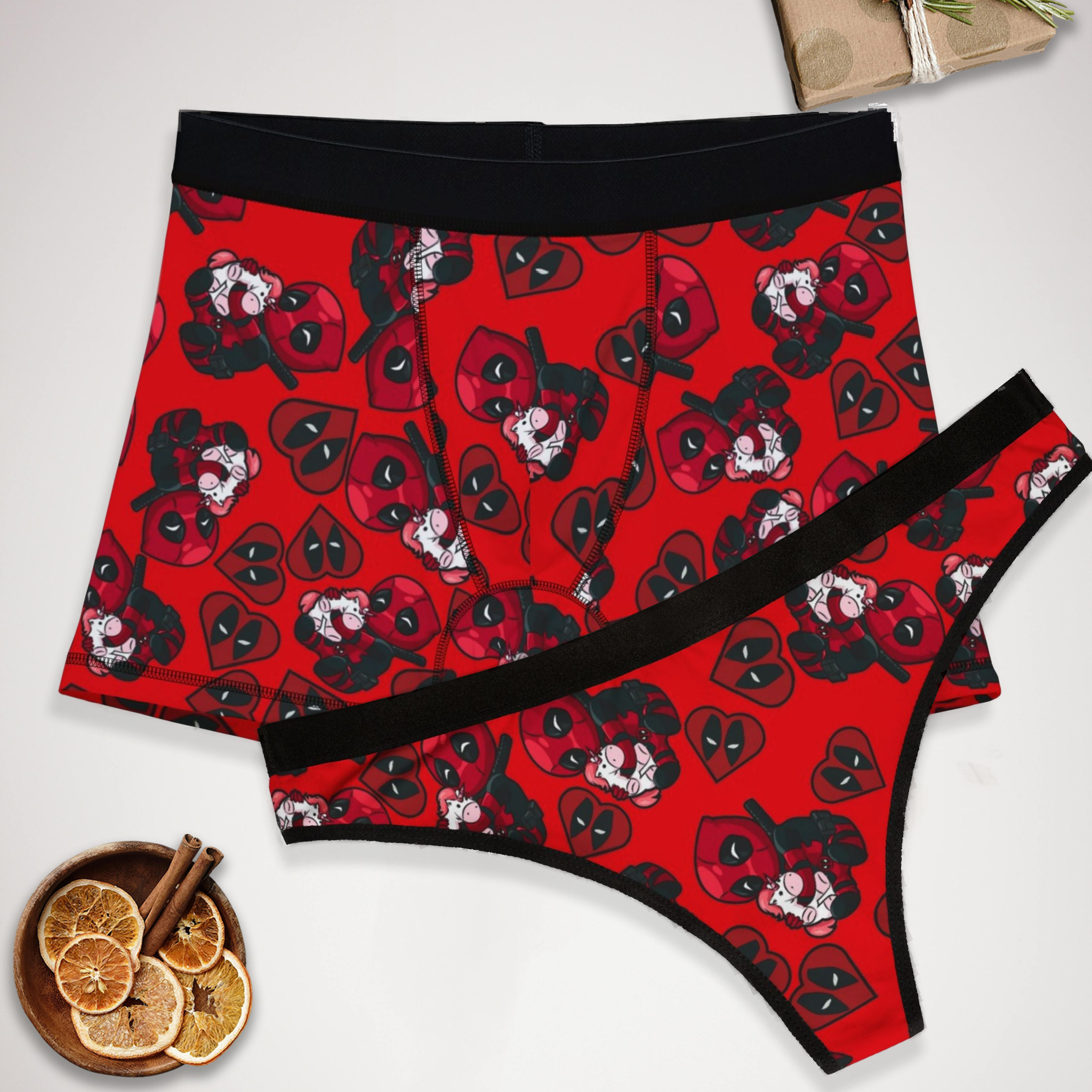 Matching underwear deadpool unicorn hearts valentine love for couples boxer & thong set