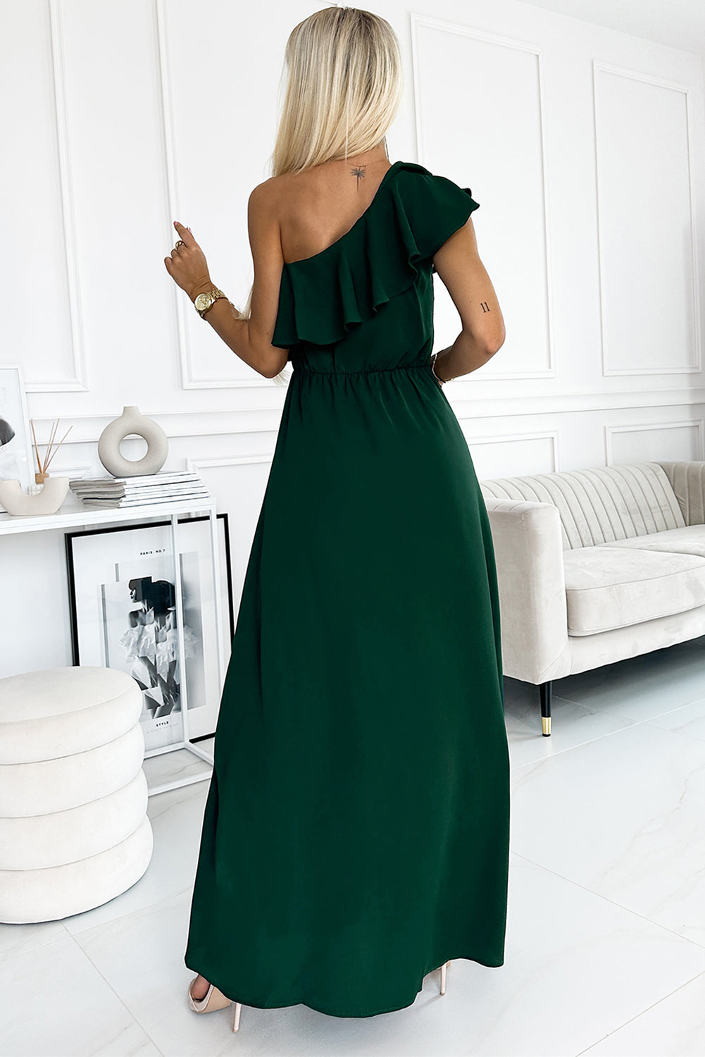 Stunning One-Shoulder Ruffled Maxi Dress: Perfect Black Tie Summer Attire for Wedding Guests, Elegant & Chic