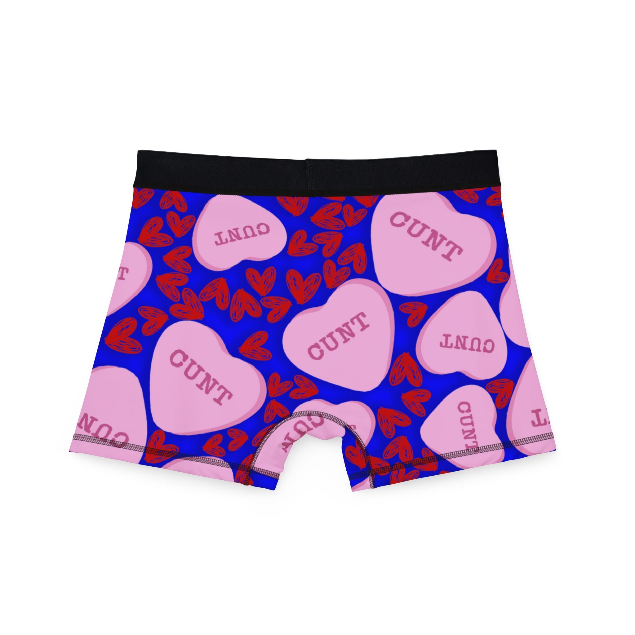 Men's boxers cunt candy heart shape message blue