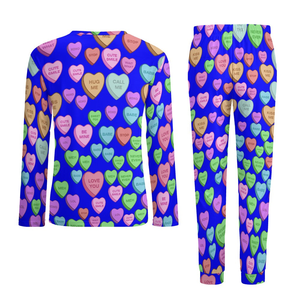 Men's Pajama suit candy heart sweet valentine message blue