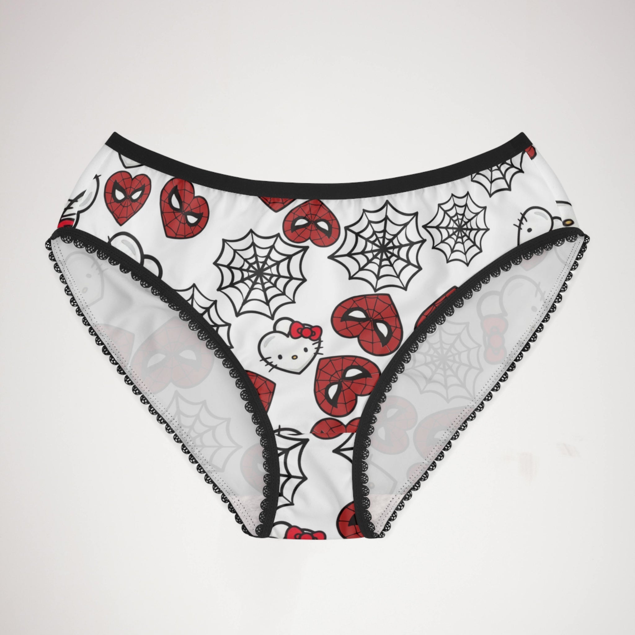 Women's briefs kitty spider web heart white