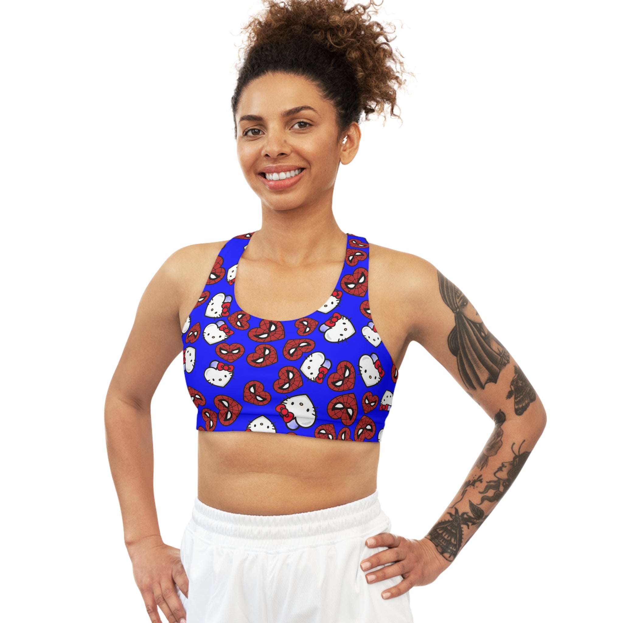 Sports bra spider kitty double hearts blue