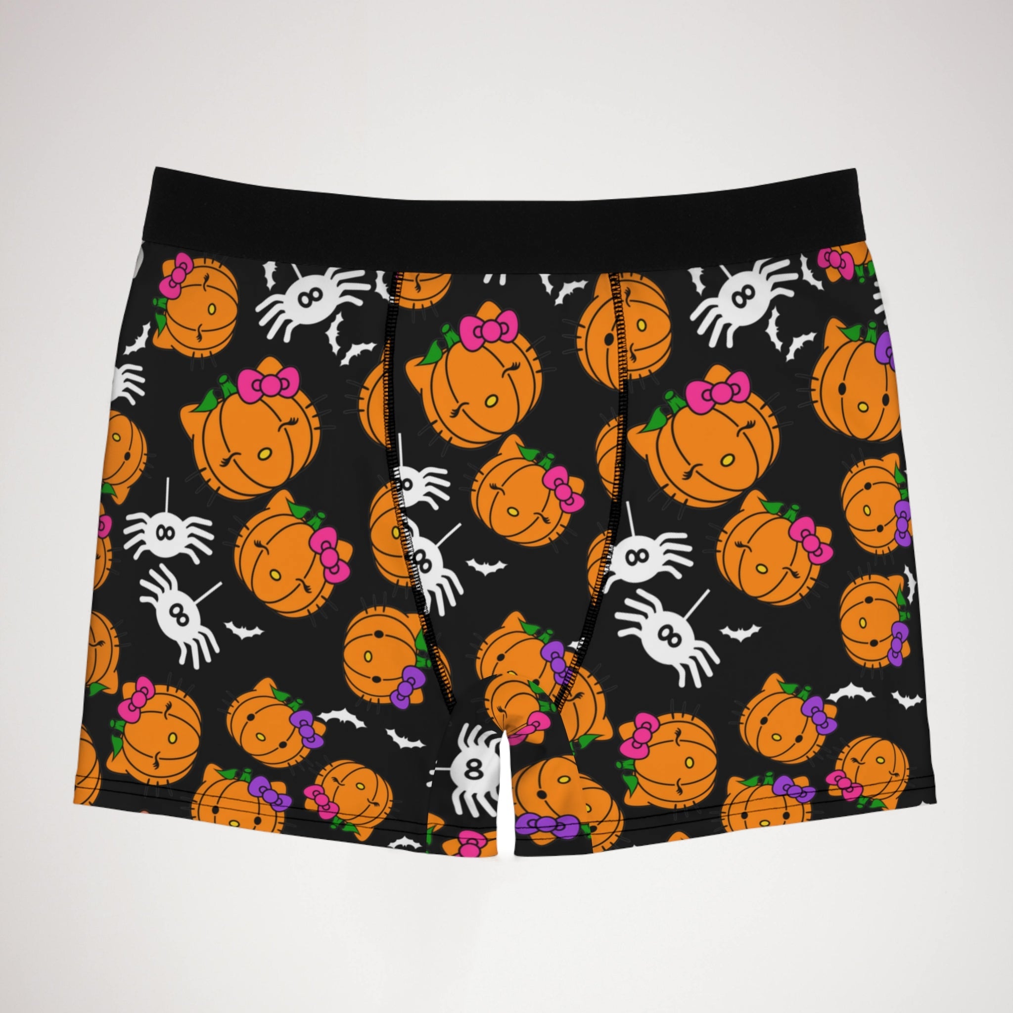 Men's boxer briefs double pumpkin kitty Halloween black