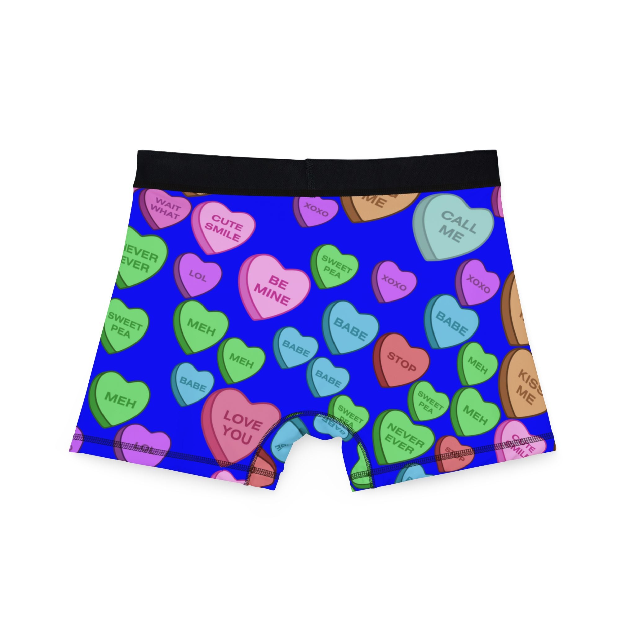 Men's boxers candy heart sweet valentine message blue