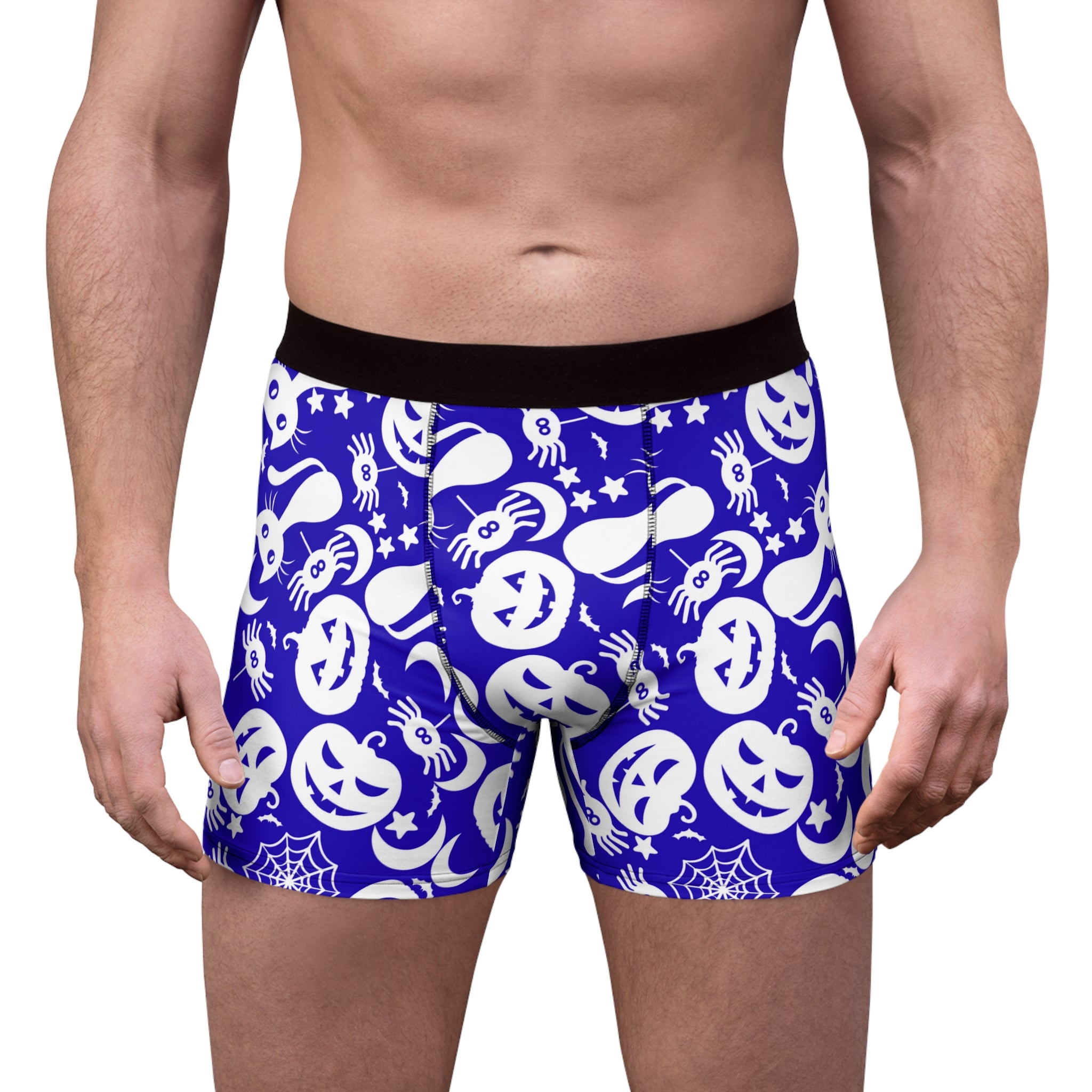 Men's boxer briefs halloween pumpkin spider web blue