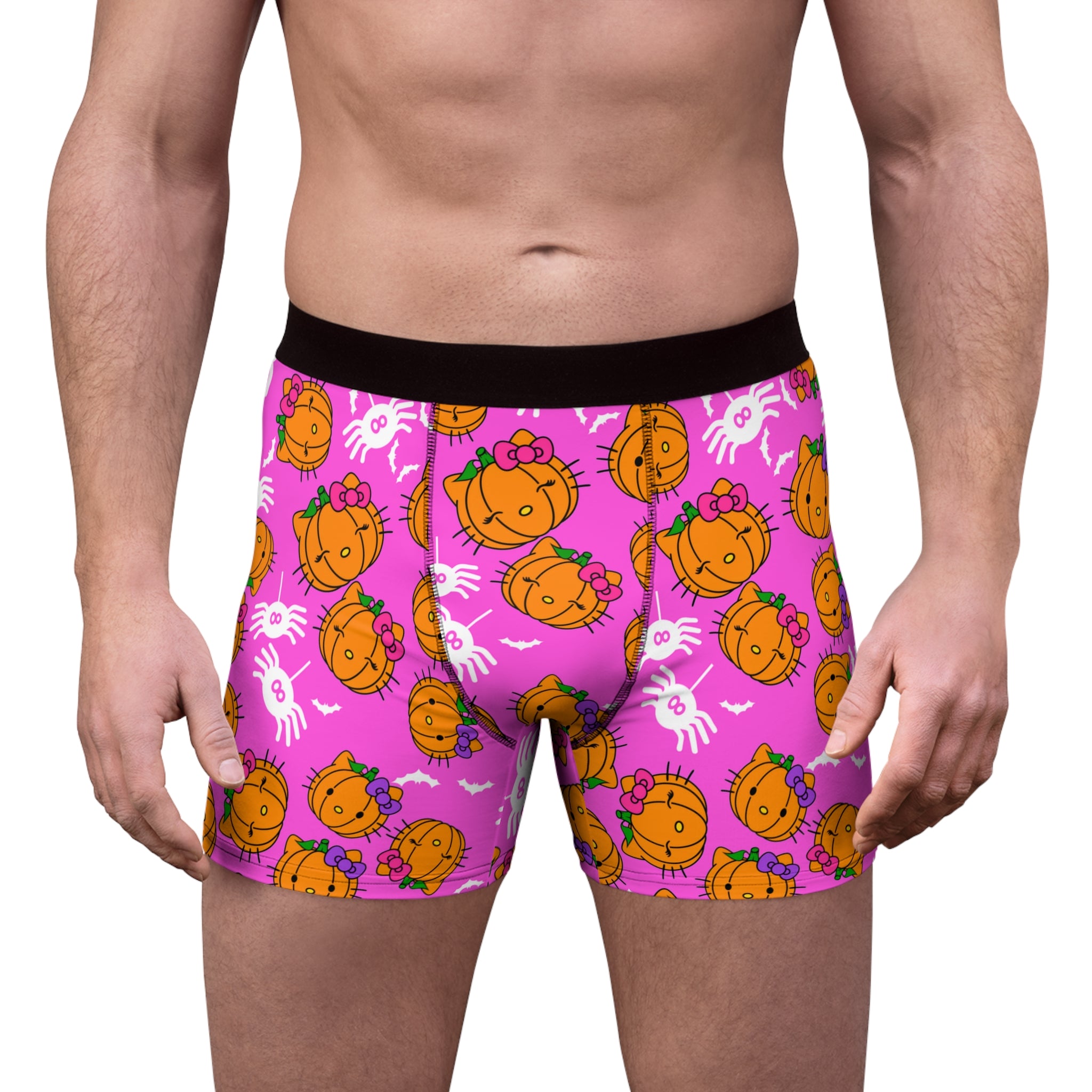 Men's boxer briefs double pumpkin kitty Halloween pink