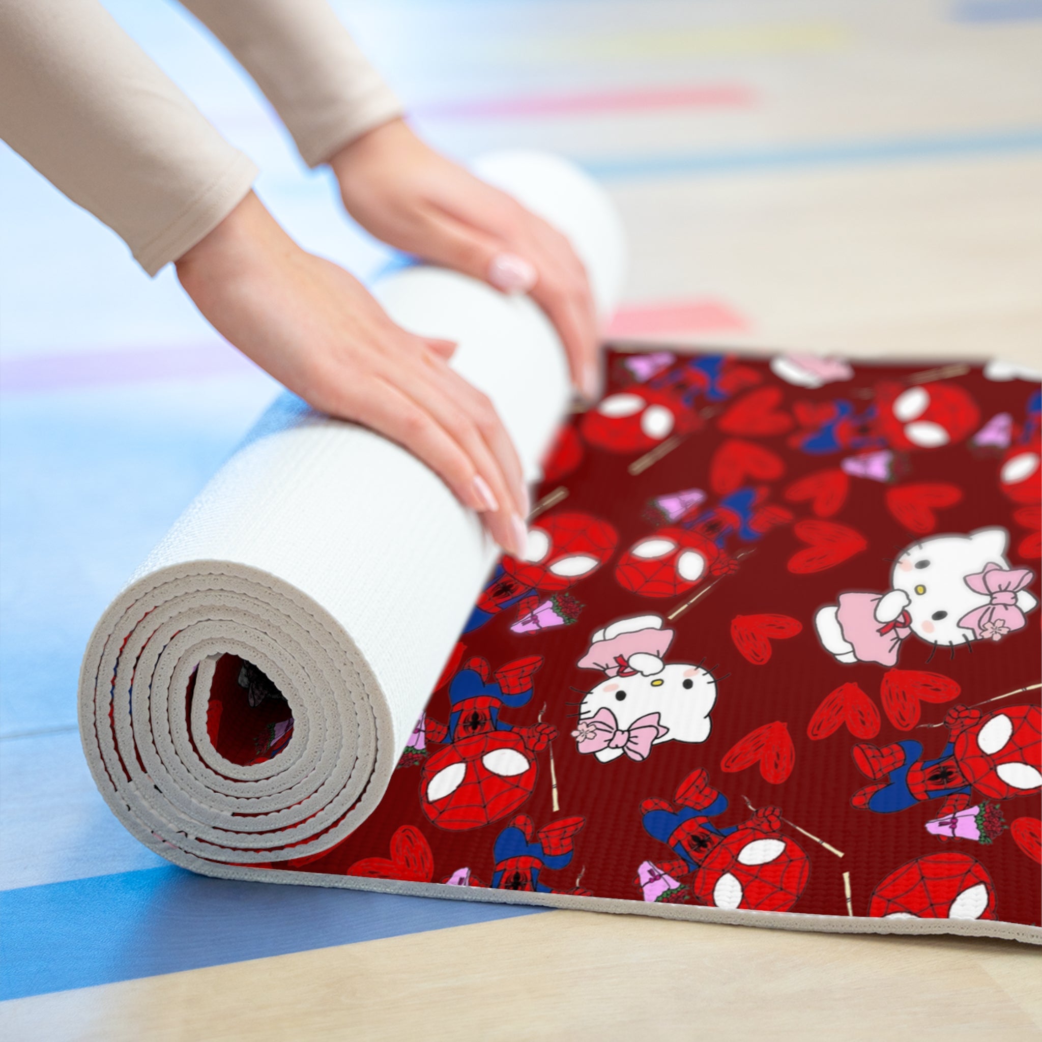 Foam yoga mat spider kitty flower red