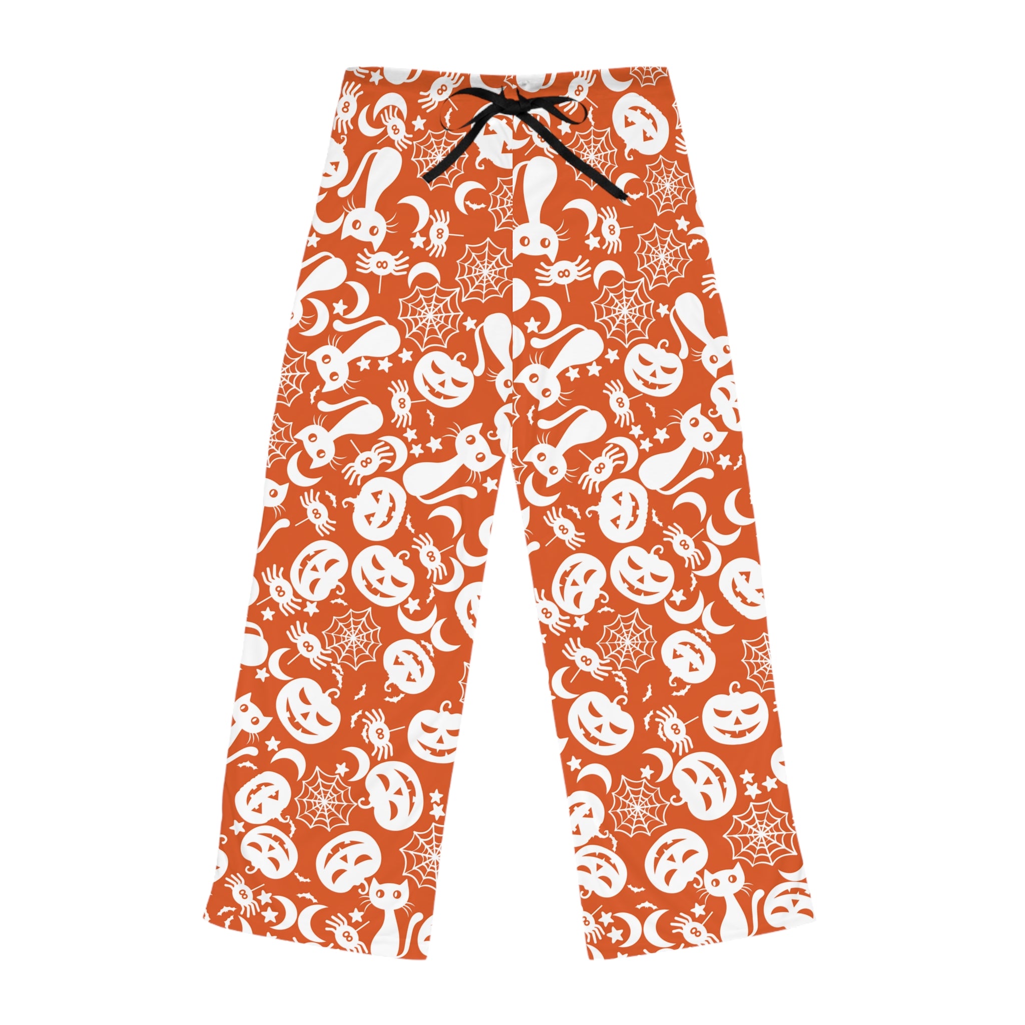 Women's pajama pants halloween pumpkin spider web orange