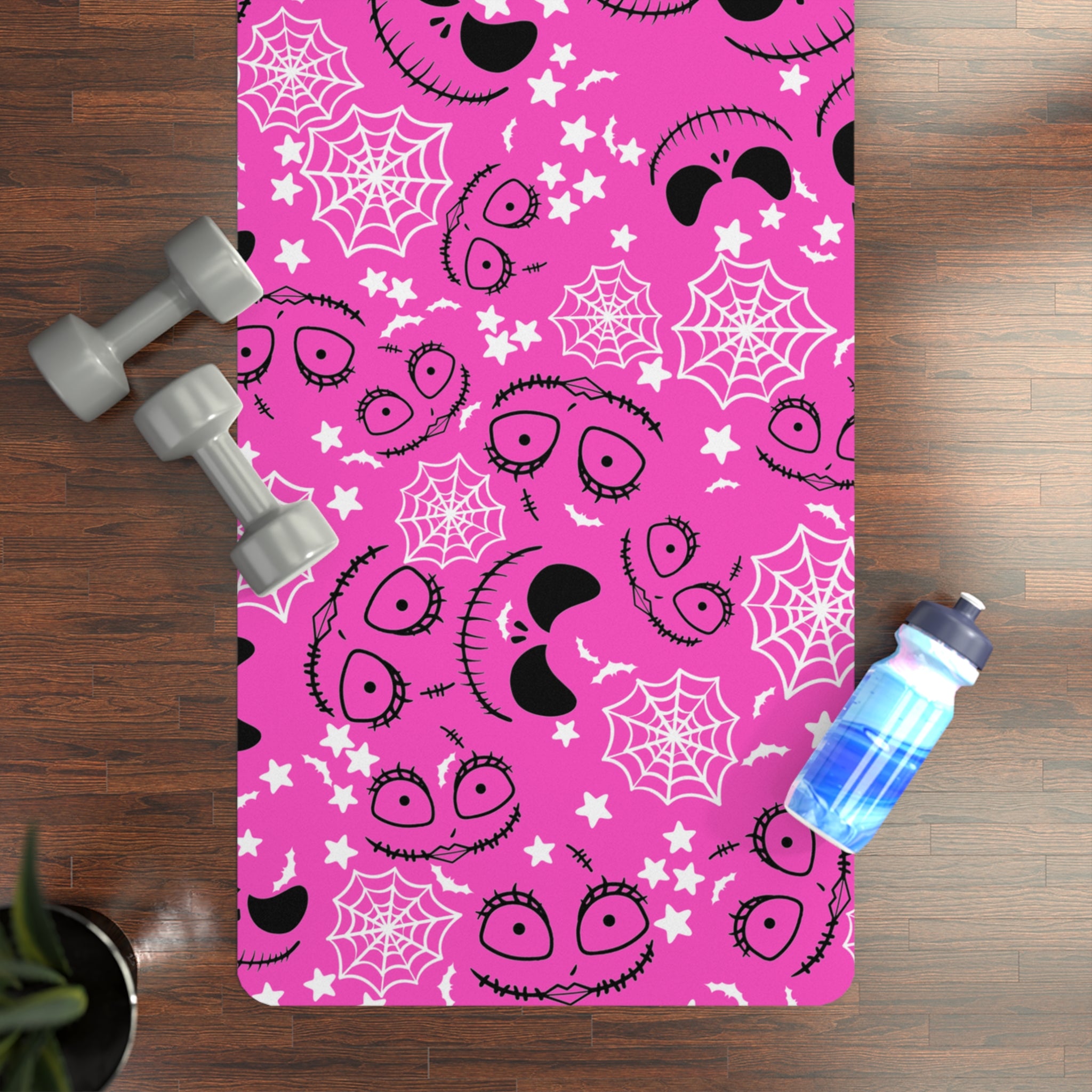 Rubber yoga mat boo bats halloween nightmare before christmas jack sally pink