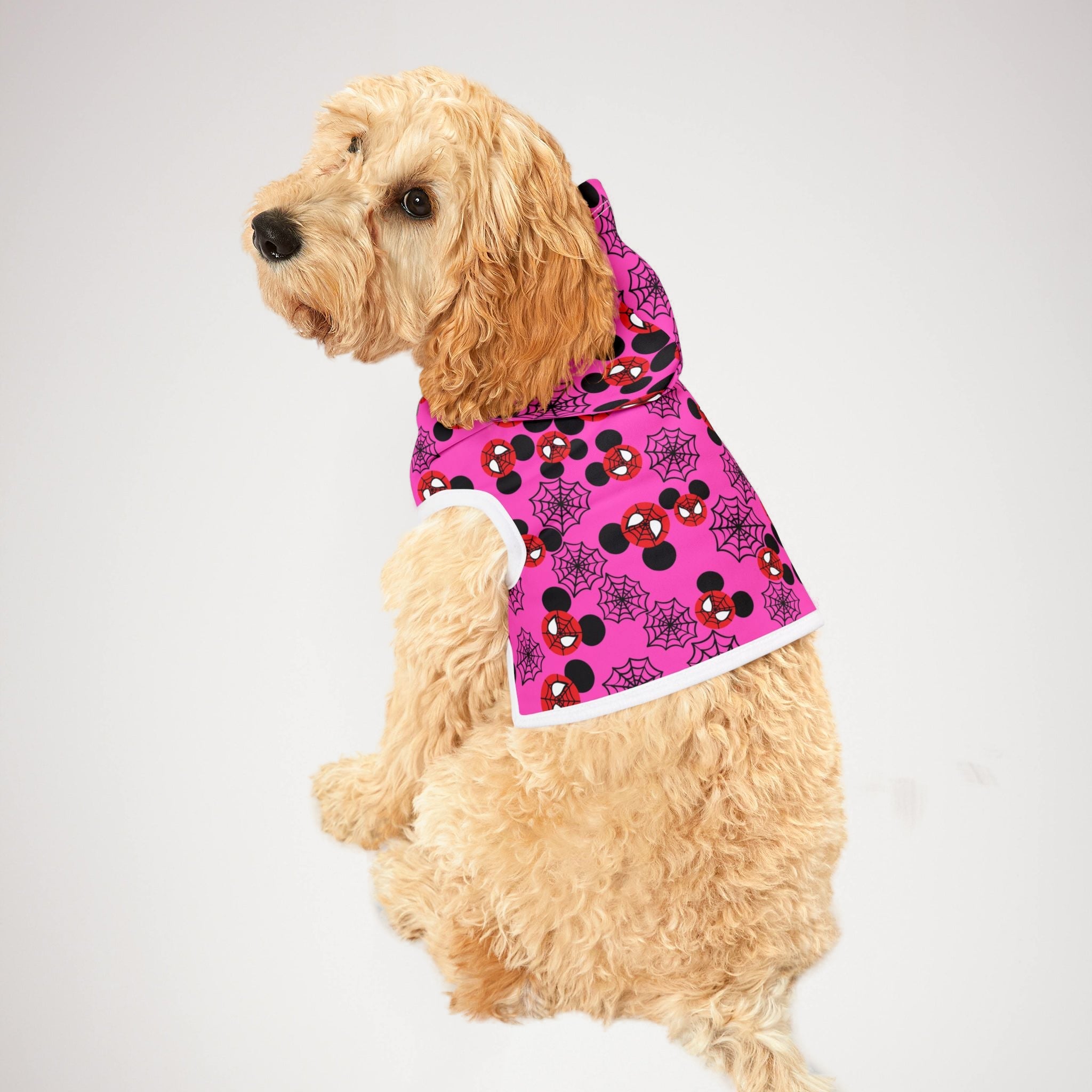 Pet hoodie spider mickey web pink