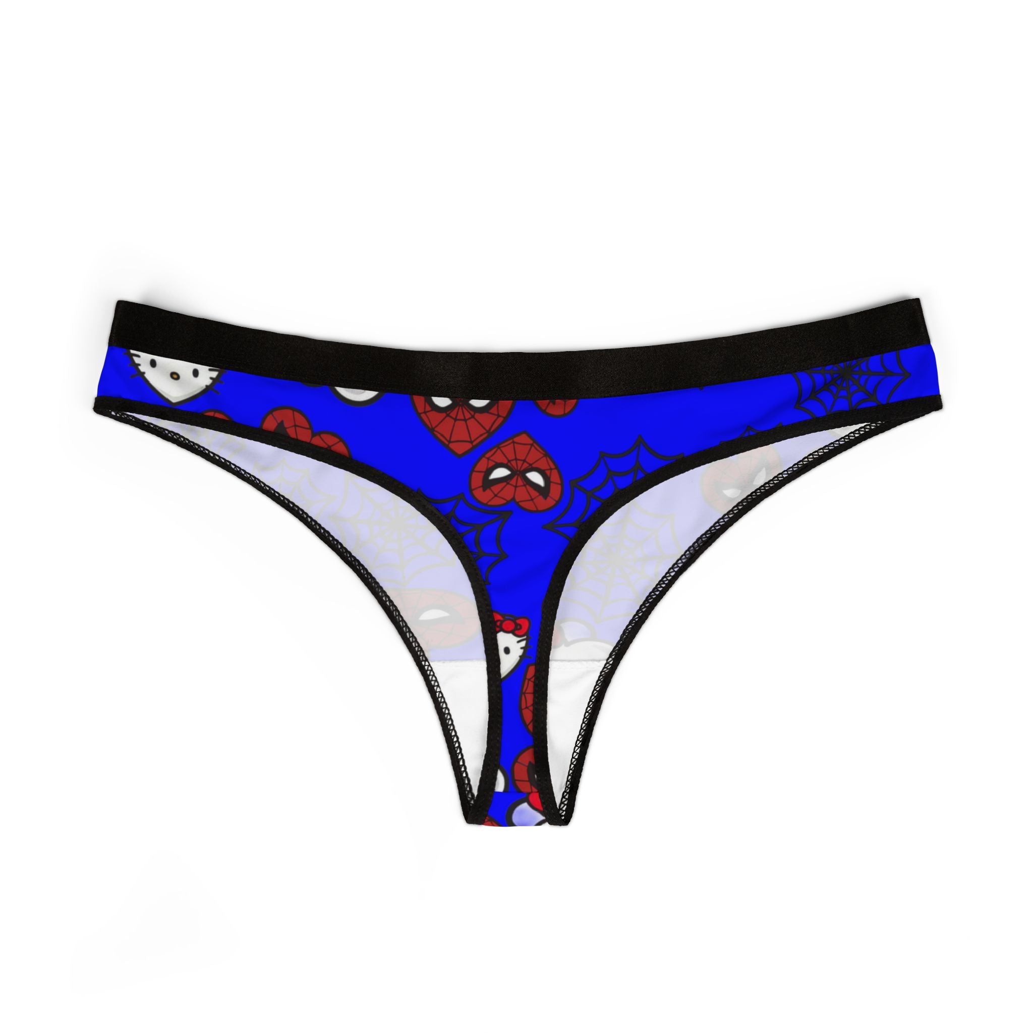 Women's thongs kitty spider web heart blue