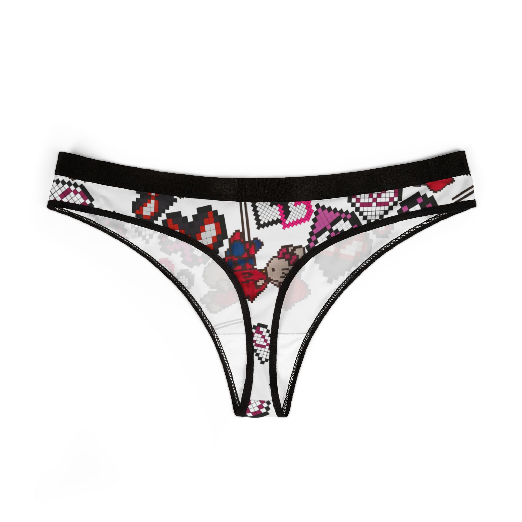 Women's thongs spider kitty pixel kiss hearts white