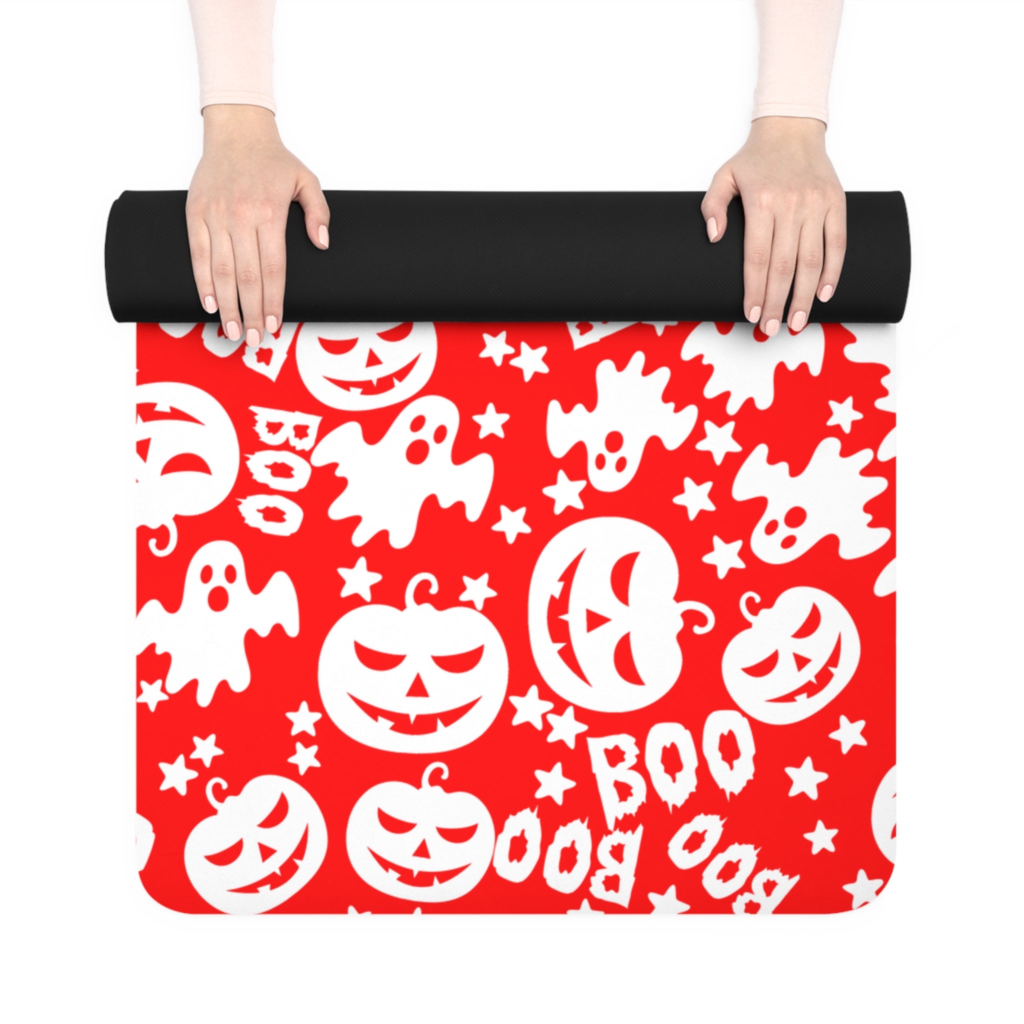 Rubber yoga mat boo halloween ghost pumpkin red