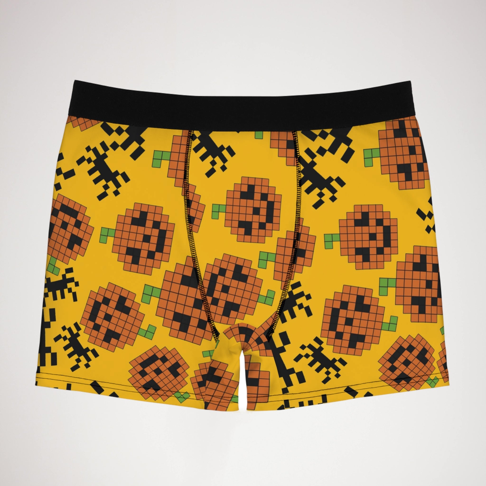 Men's boxer briefs pumpkin spider pixel halloween yellow