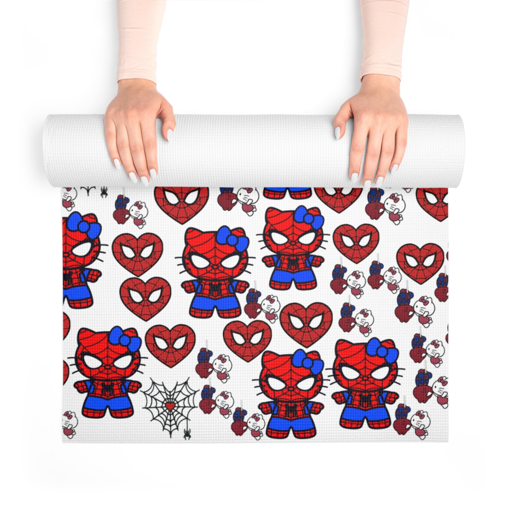 Foam yoga mat spider kitty red white