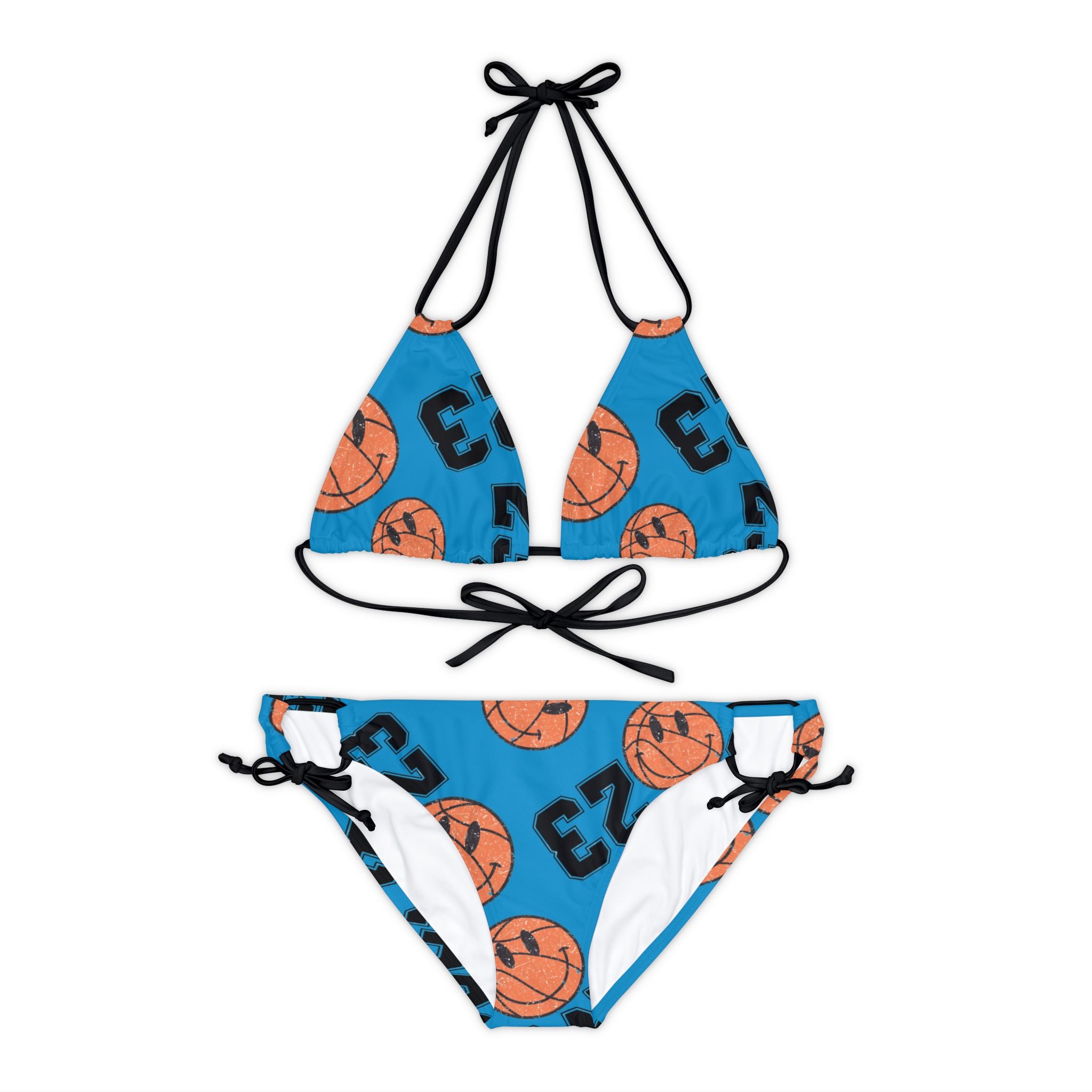 Strappy bikini set number   basketball cyan