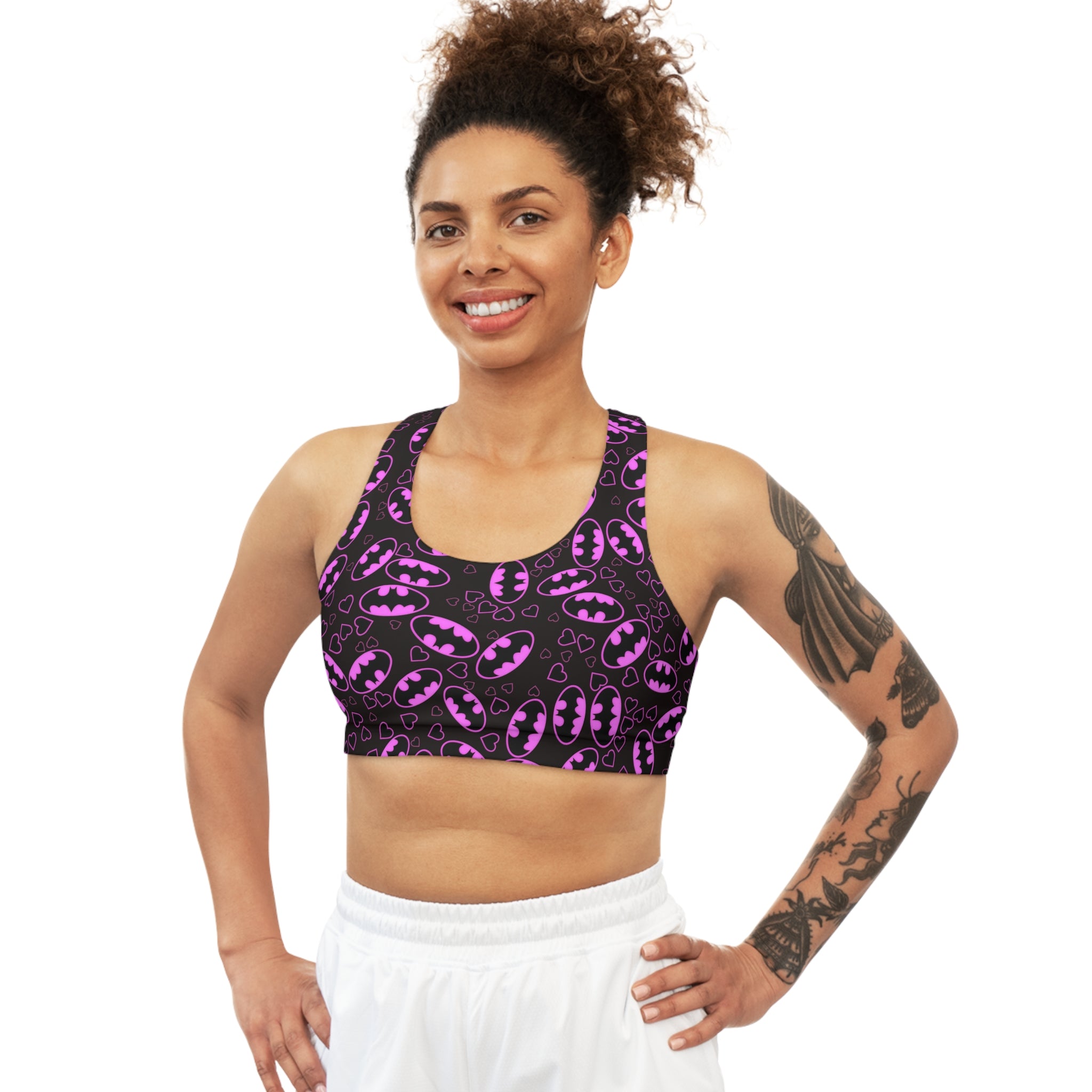 Sports bra batman hearts valentine love black