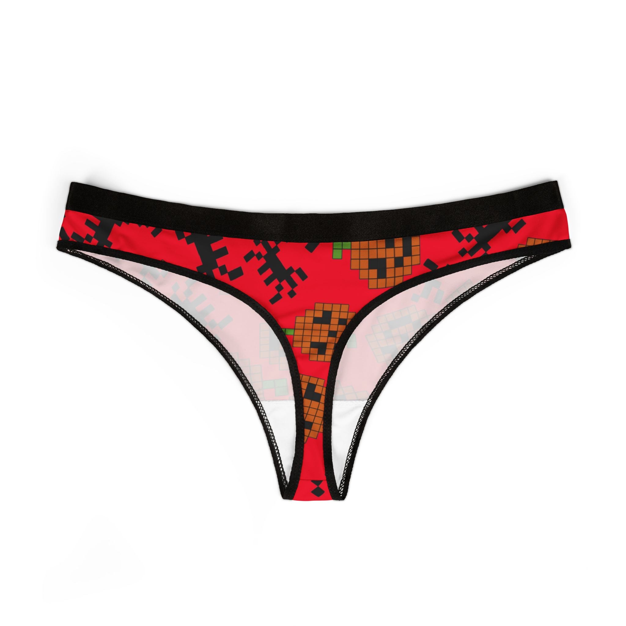 Women's thongs pumpkin spider pixel halloween red