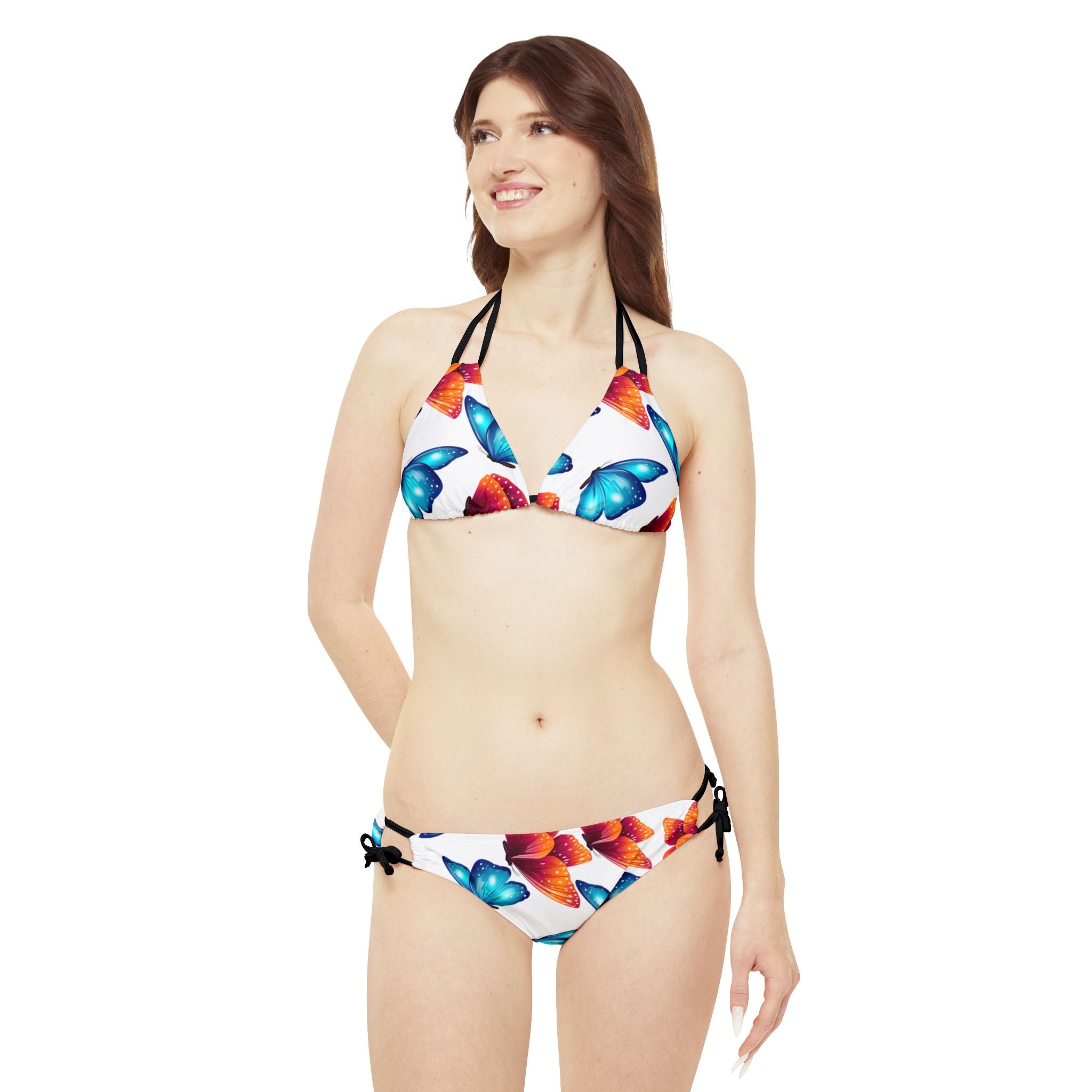 Strappy bikini set butterflies stars white