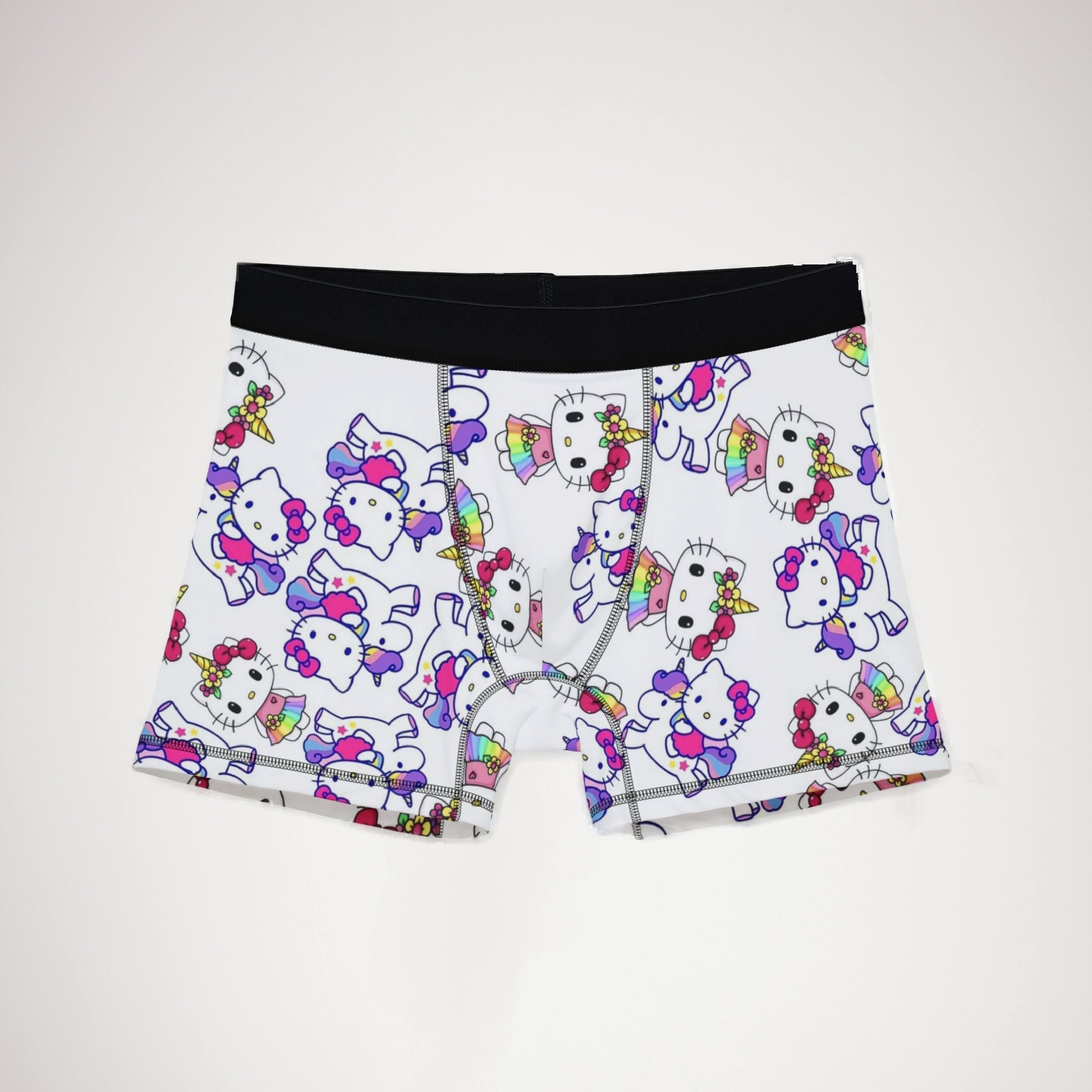 Men's boxers kitty unicorn rainbow valentine love white