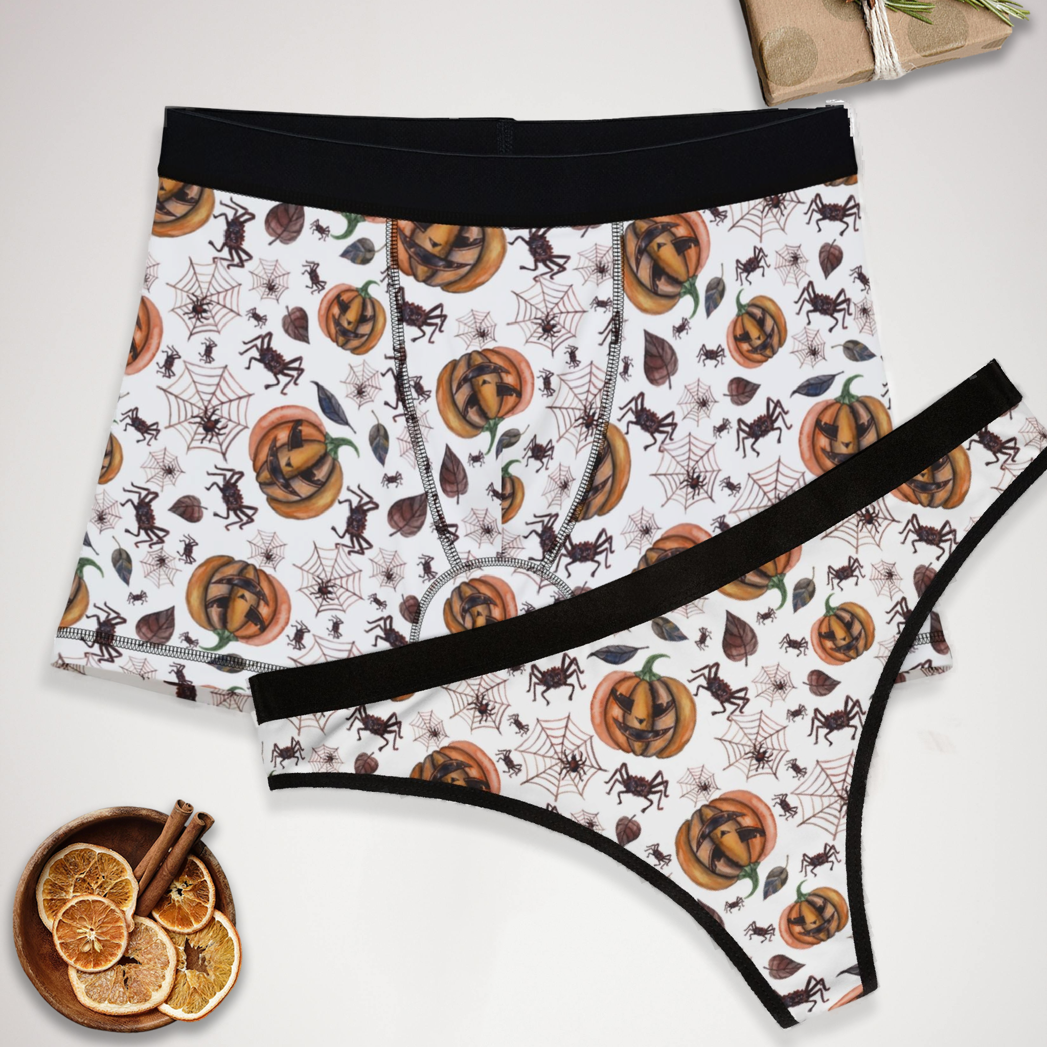 Matching underwear Watercolor Halloween for couples boxer & thong set