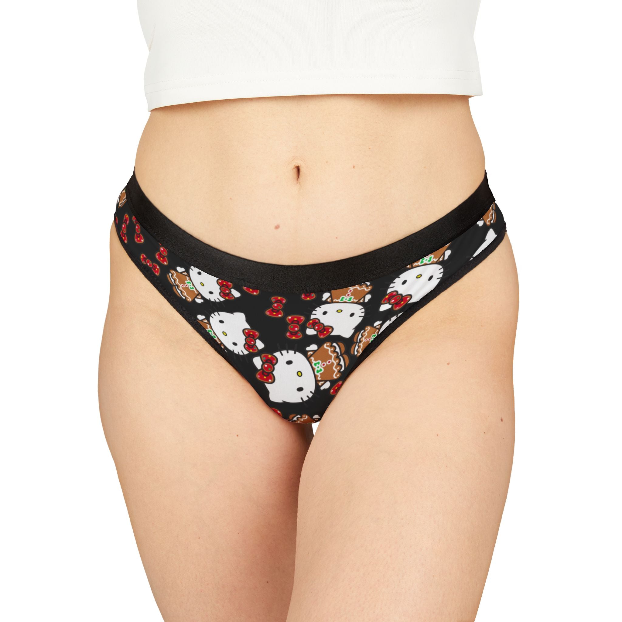 Women's thongs kitty cookies noel Christmas black