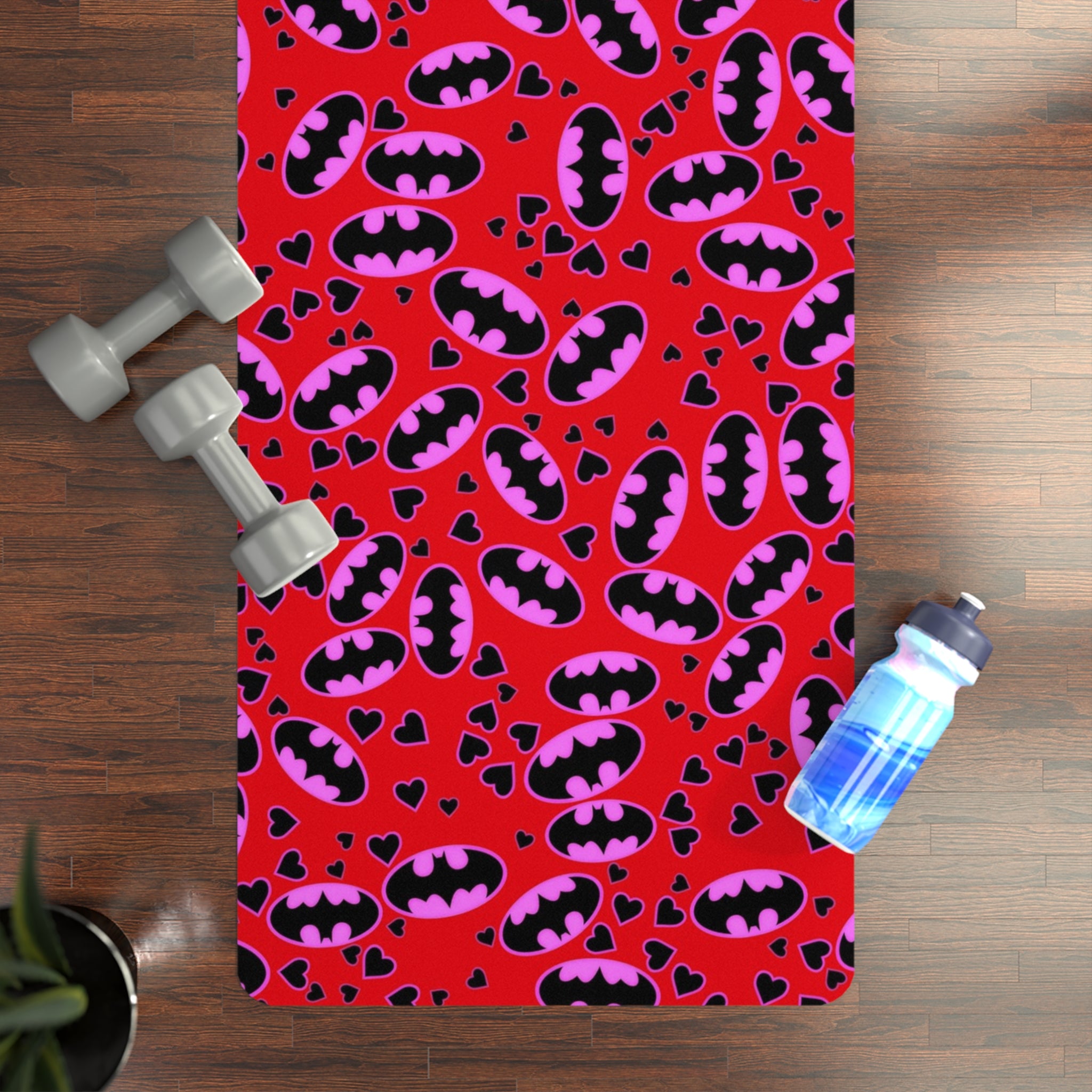 Rubber yoga mat batman hearts valentine love red