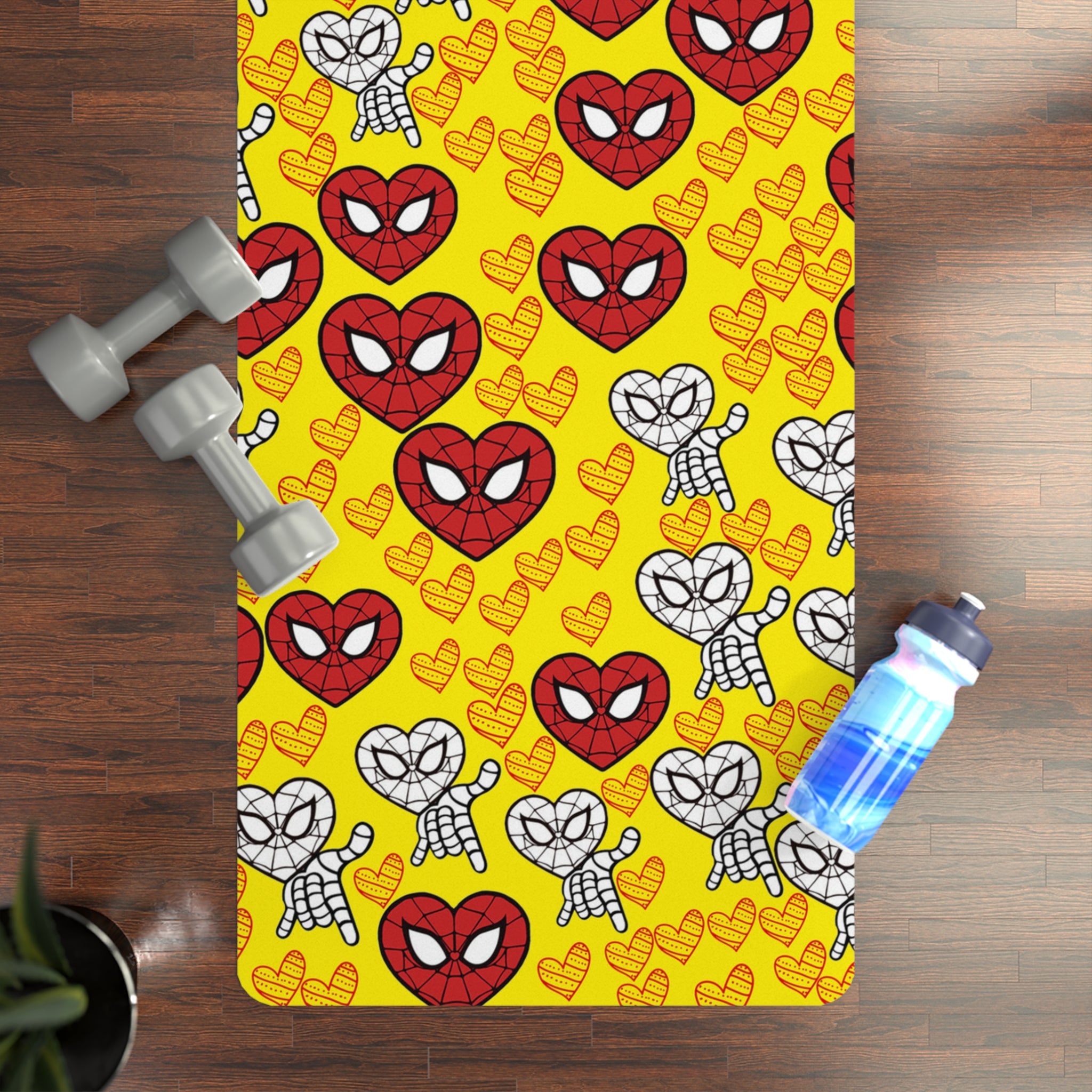 Rubber yoga mat spider heart kiss yellow