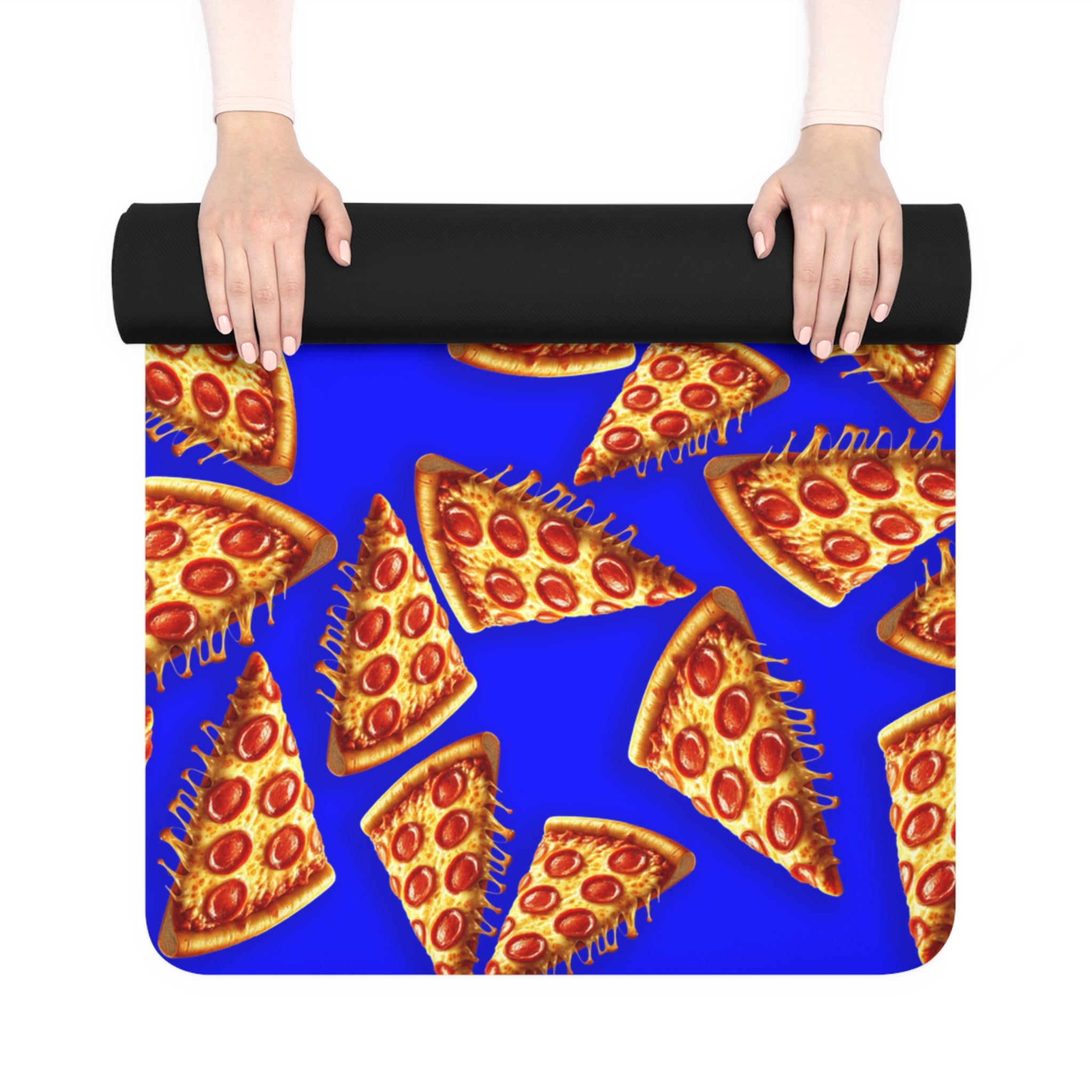 Rubber yoga mat pizza blue