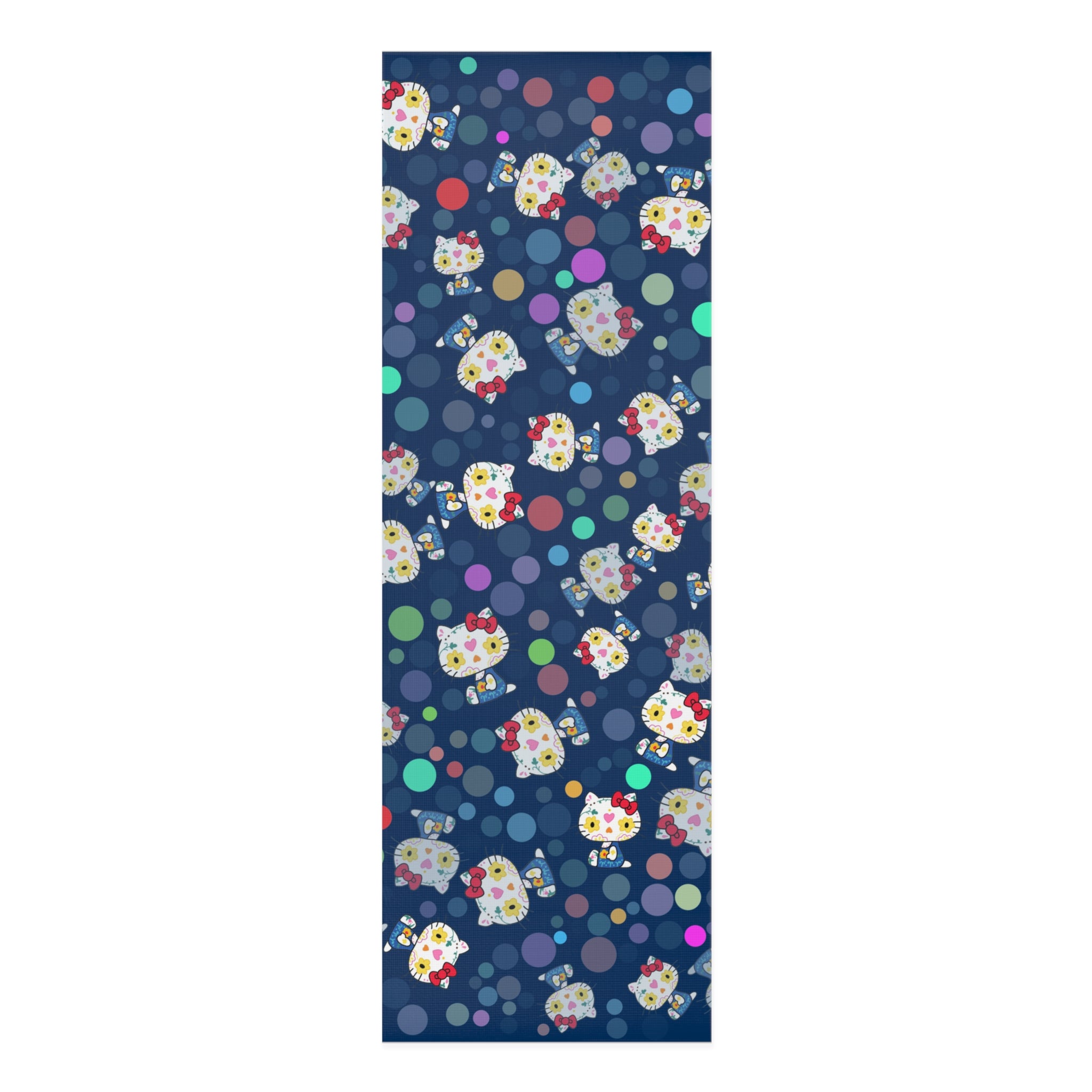 Foam yoga mat kitty flower polka dots blue