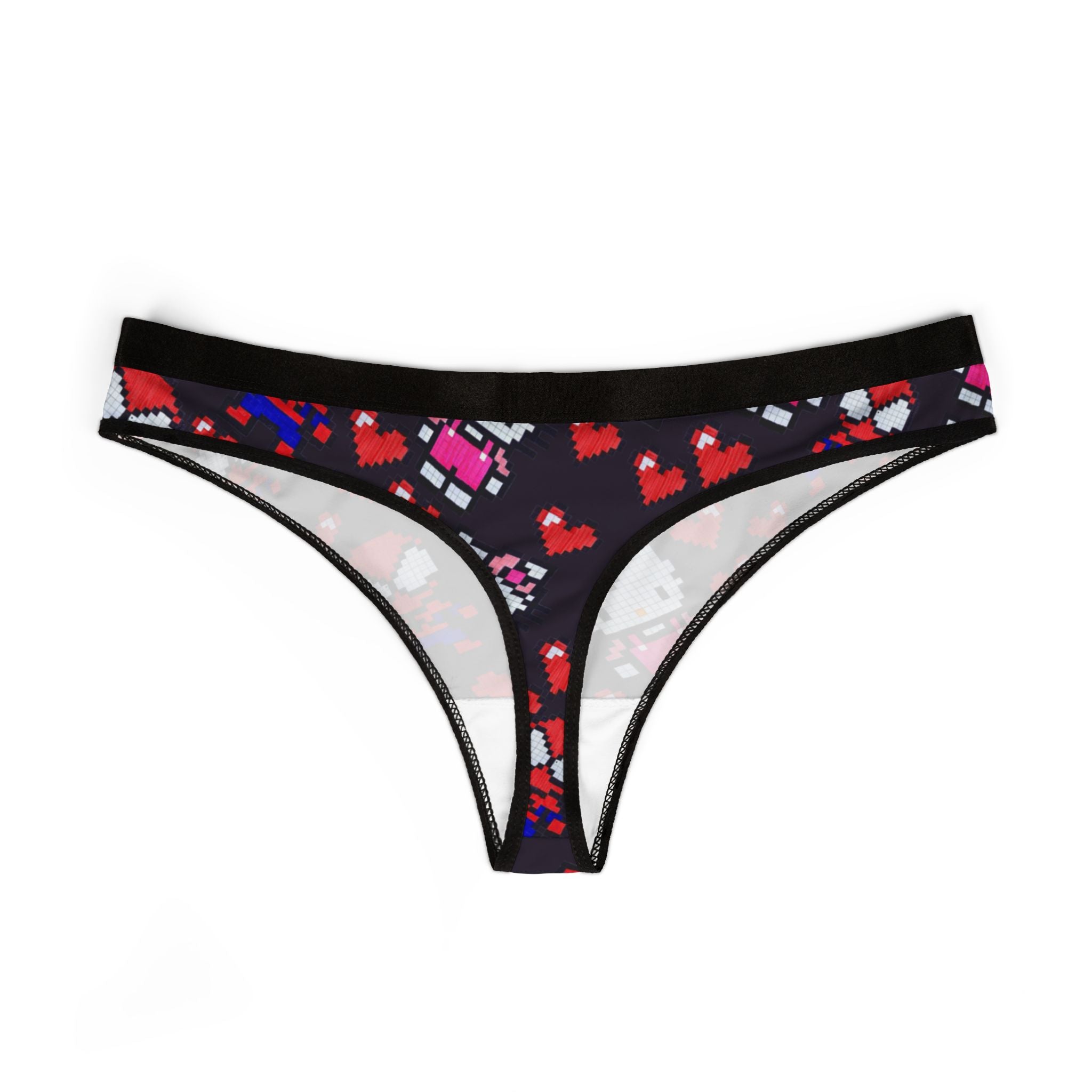 Women's thongs spider kitty pixel heart love valentine black