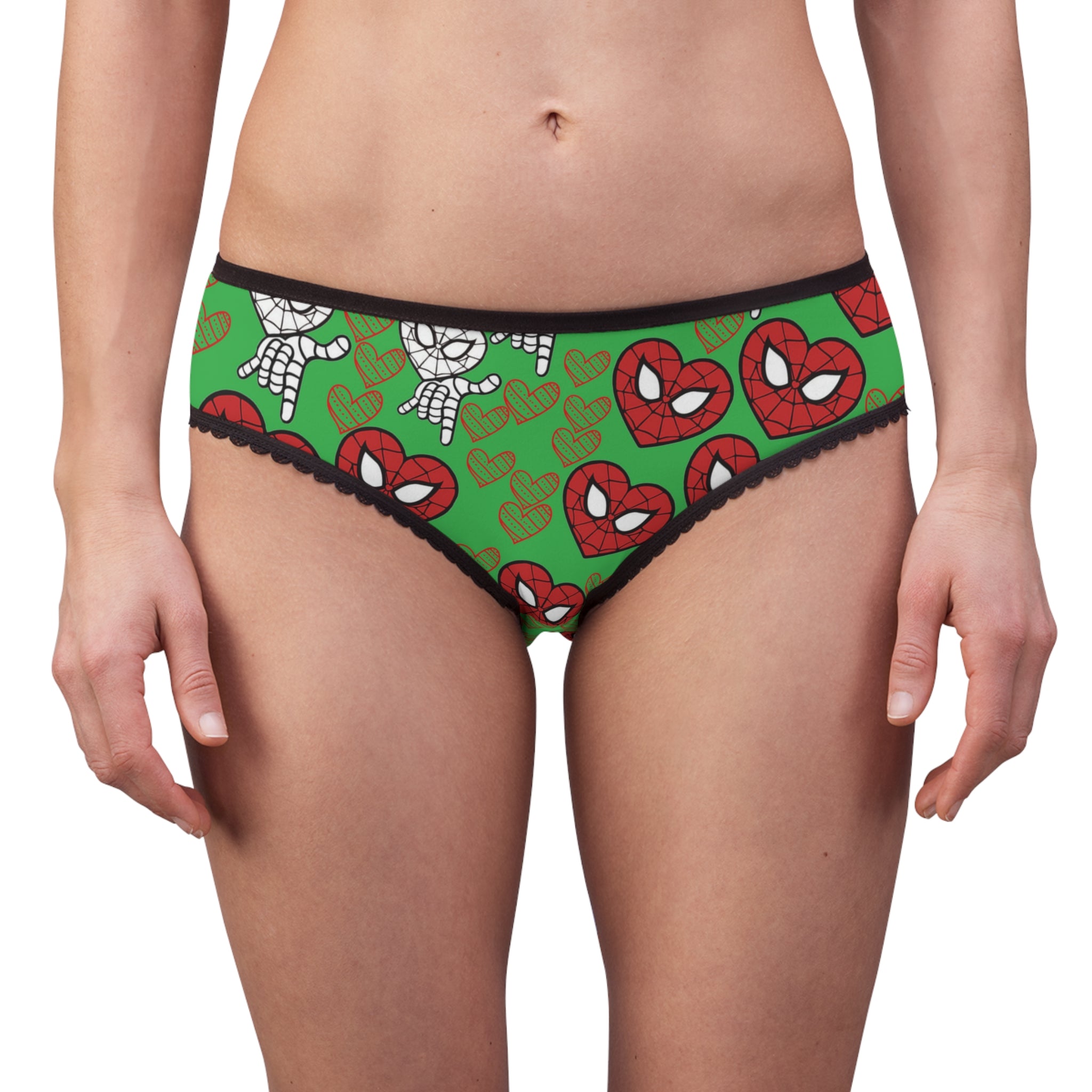 Women's briefs spider heart kiss green