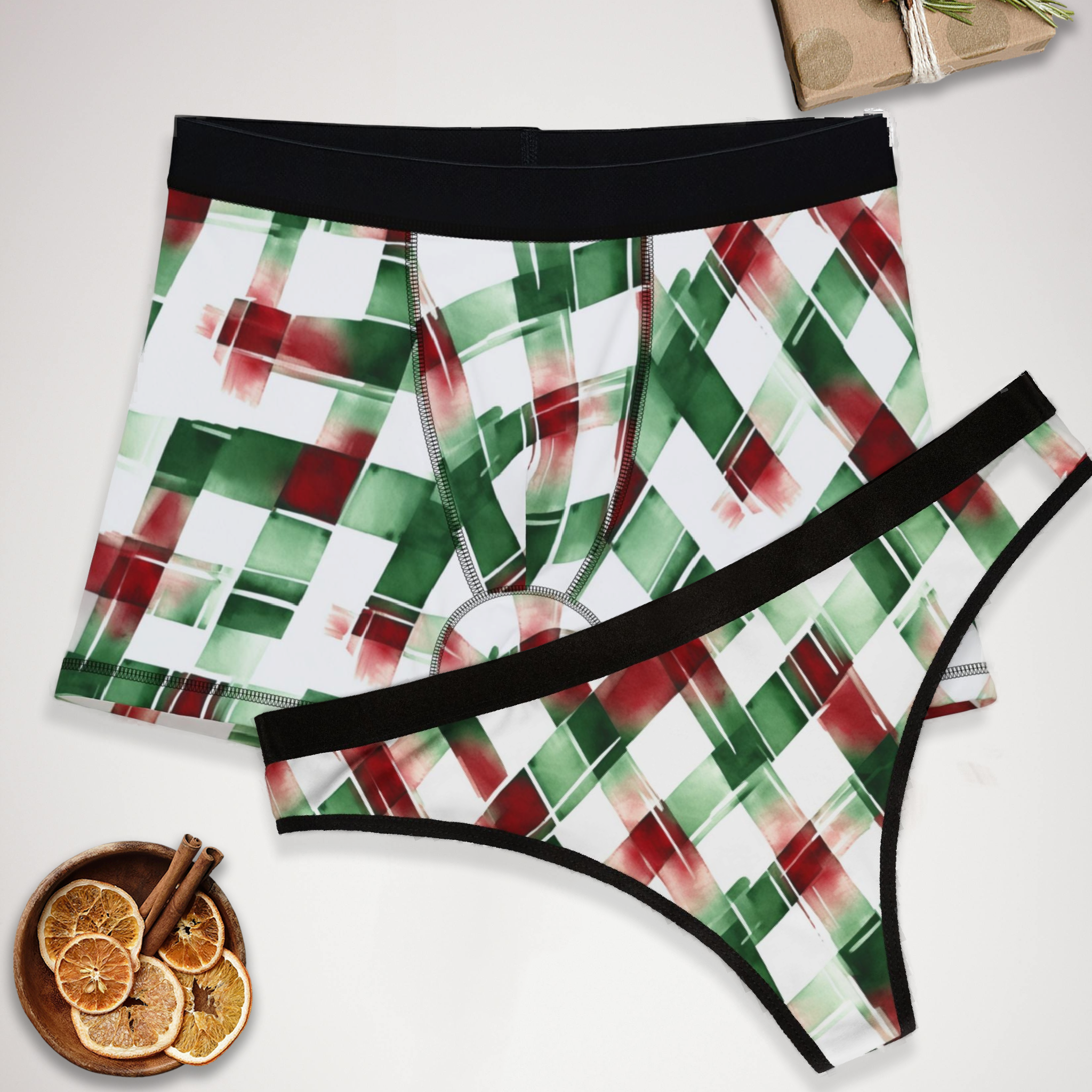 Matching underwear Watercolor Christmas One for couples boxer & thong set