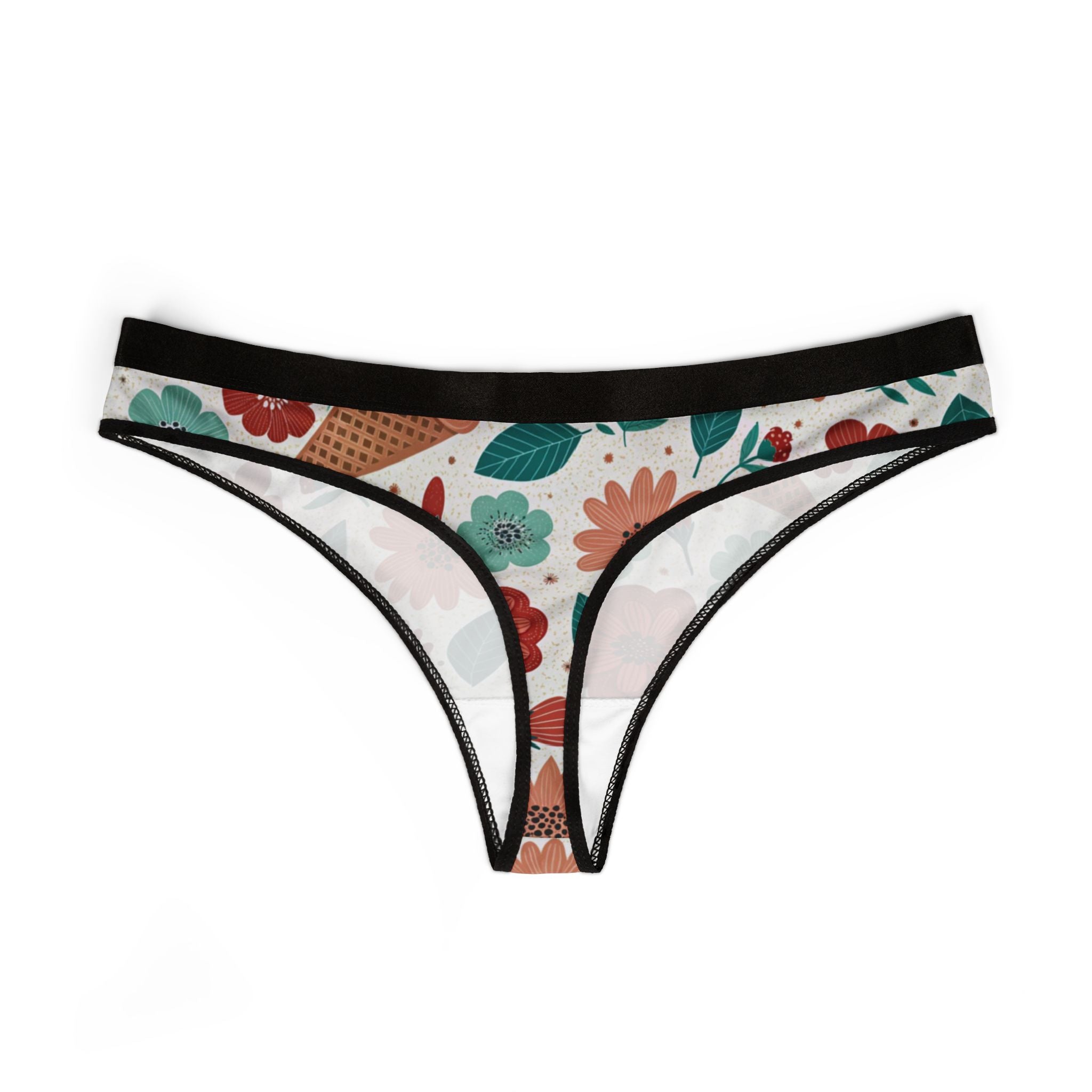 Women's thongs floral ice cream