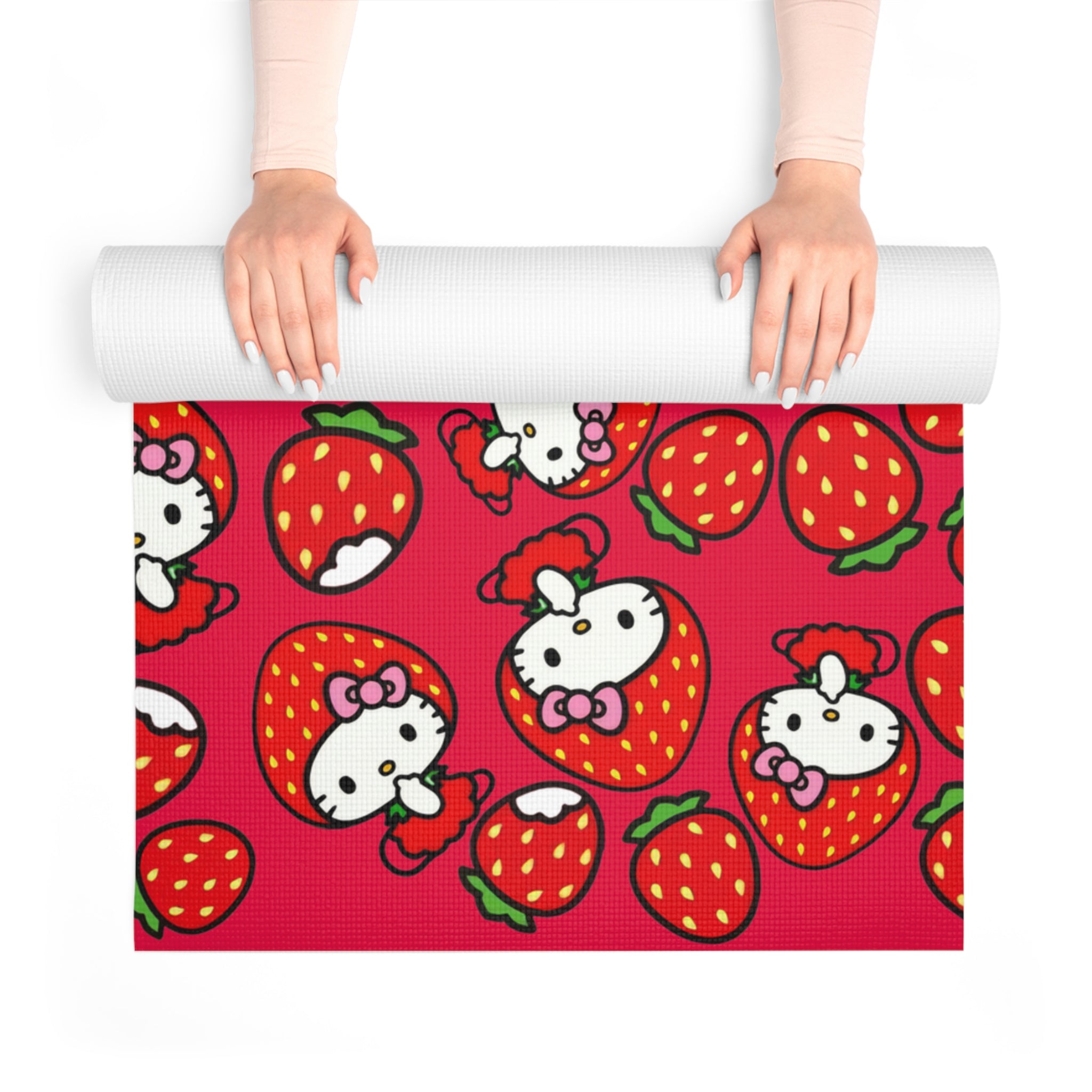 Foam yoga mat kitty strawberry valentine red