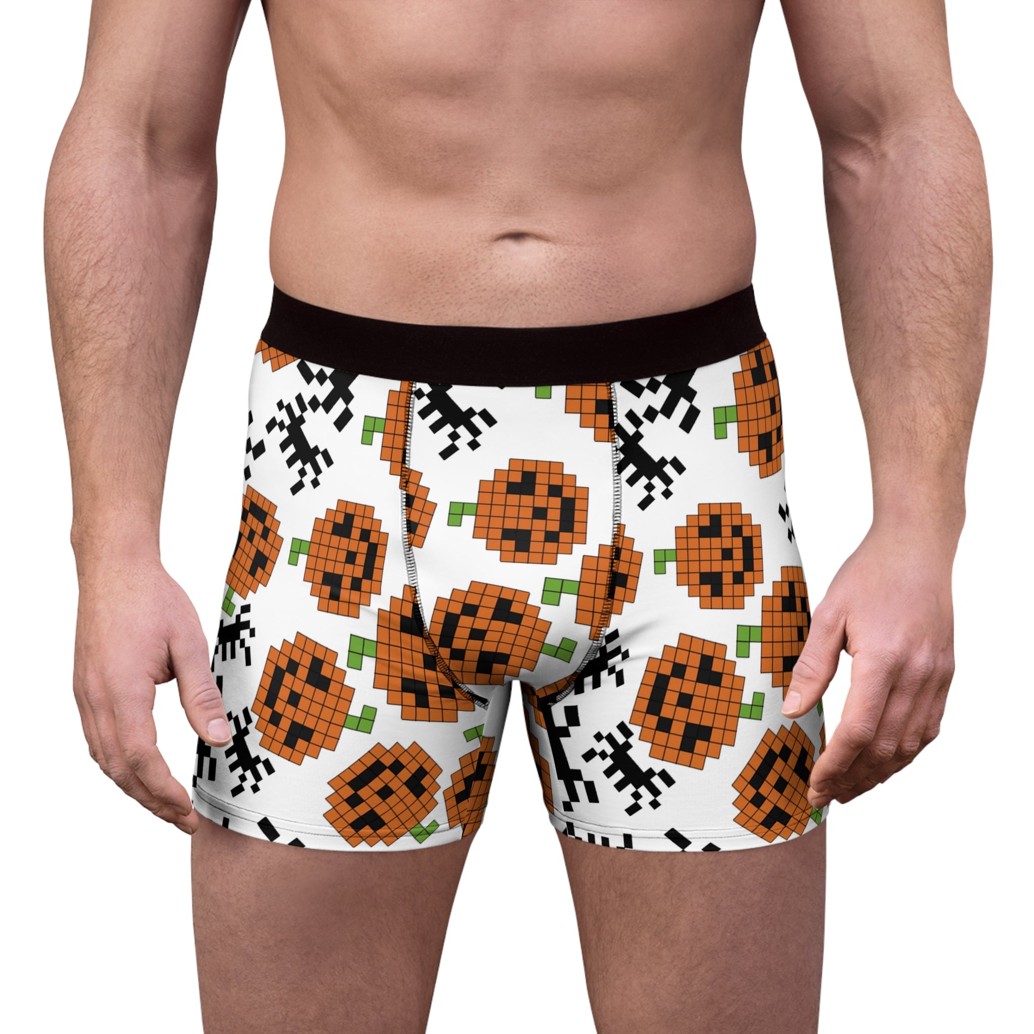 Men's boxer briefs pumpkin spider pixel halloween white