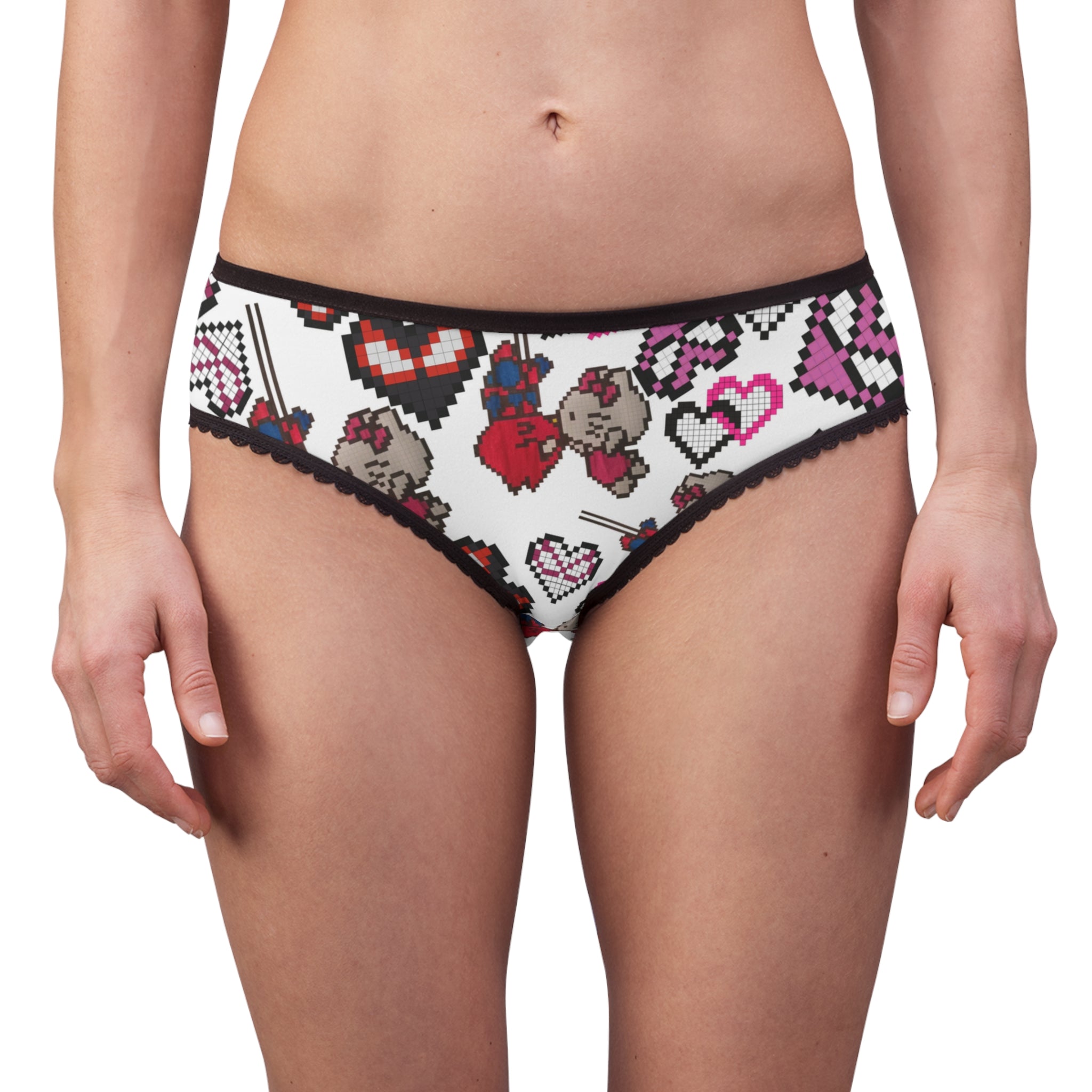 Women's briefs spider kitty pixel kiss hearts white