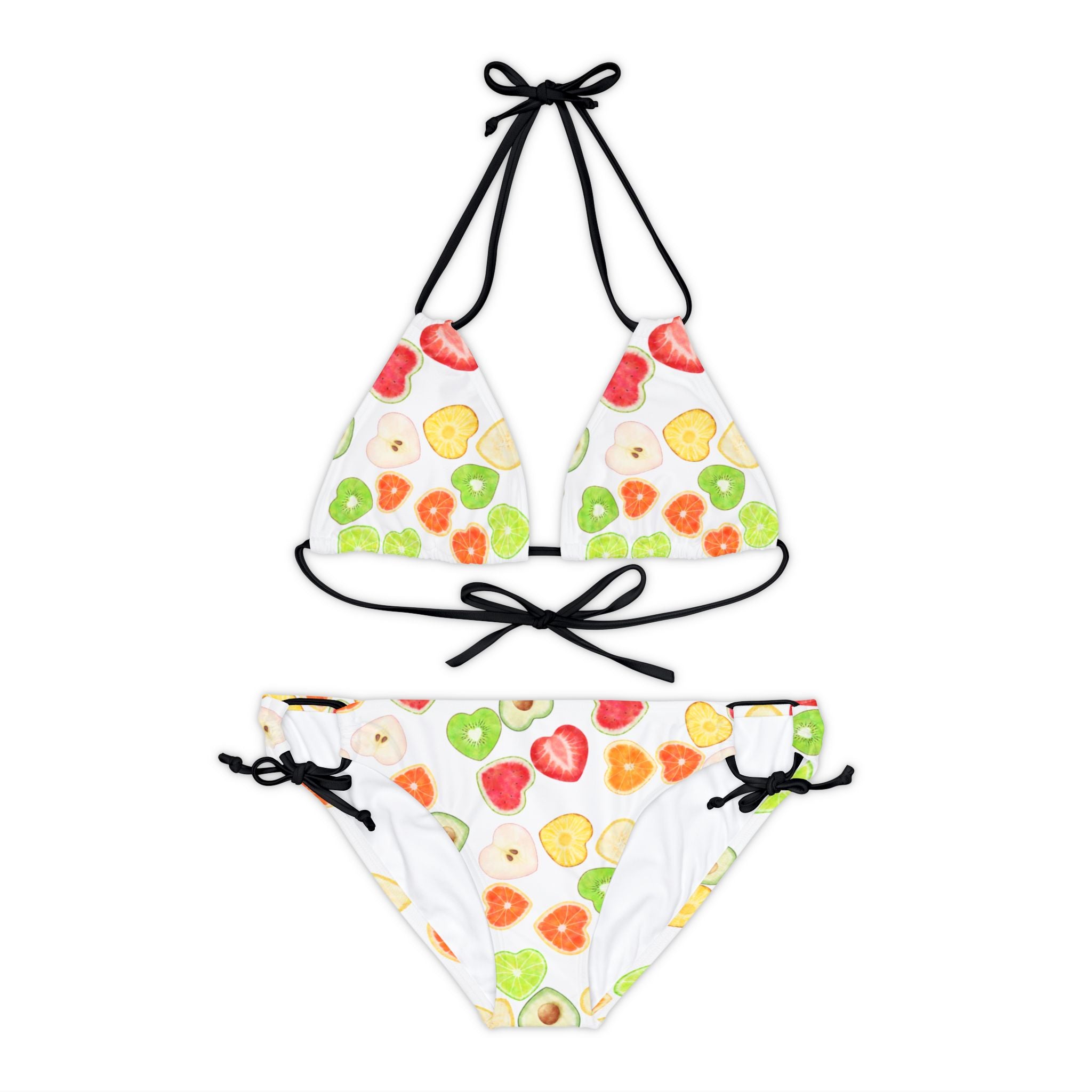 Strappy bikini set heart fruits white