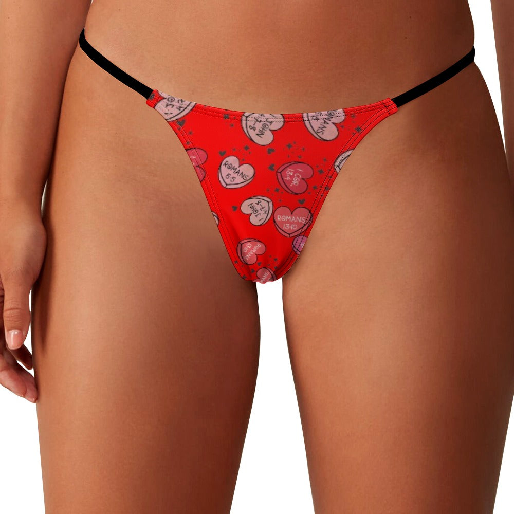 Ladies Sexy Thin Thong Christian valentine sweet heart red