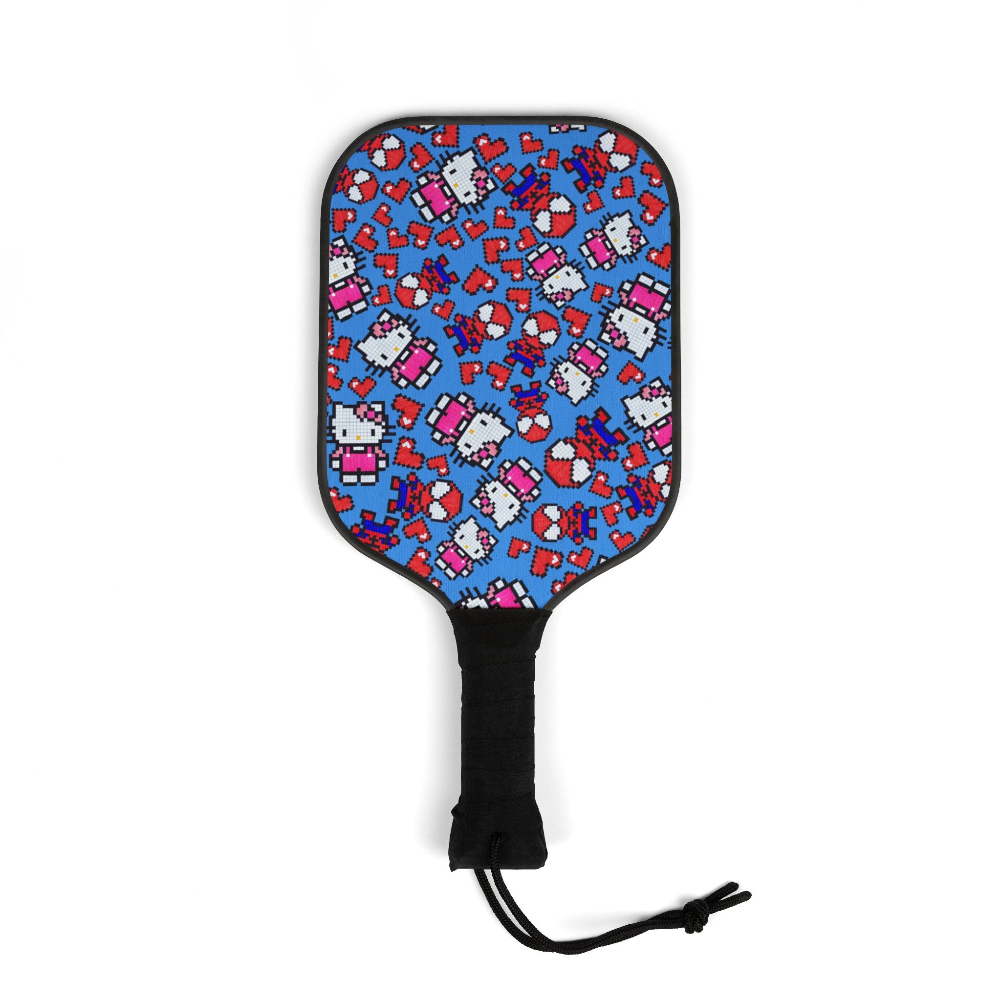 Pickleball kit (2 paddles + 2 balls + transparent bag) spider kitty pixel heart character love valentine cyan