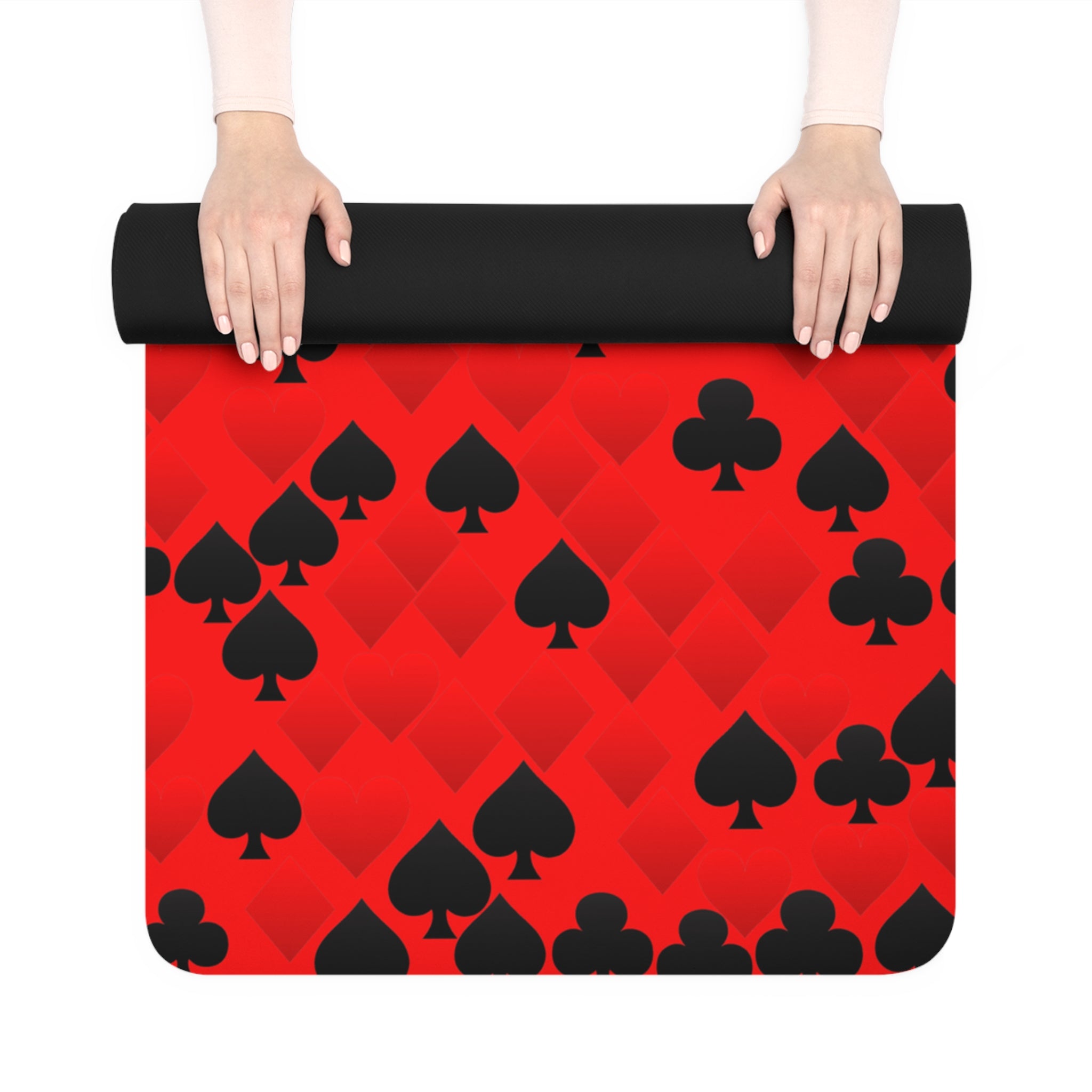 Rubber yoga mat playing cards spades hearts diamonds clubs valentine love red