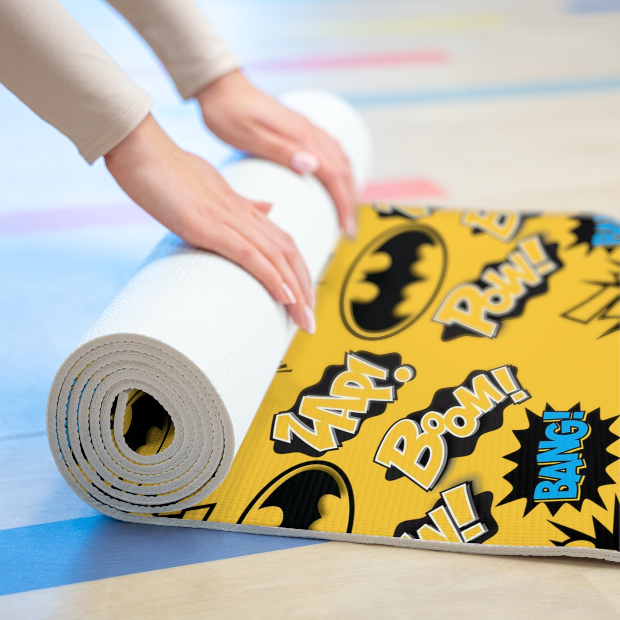 Foam yoga mat batman sounds yellow