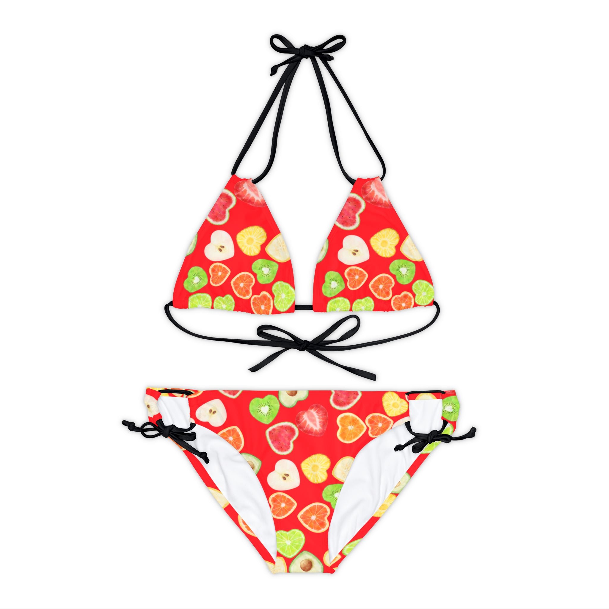 Strappy bikini set heart fruits red