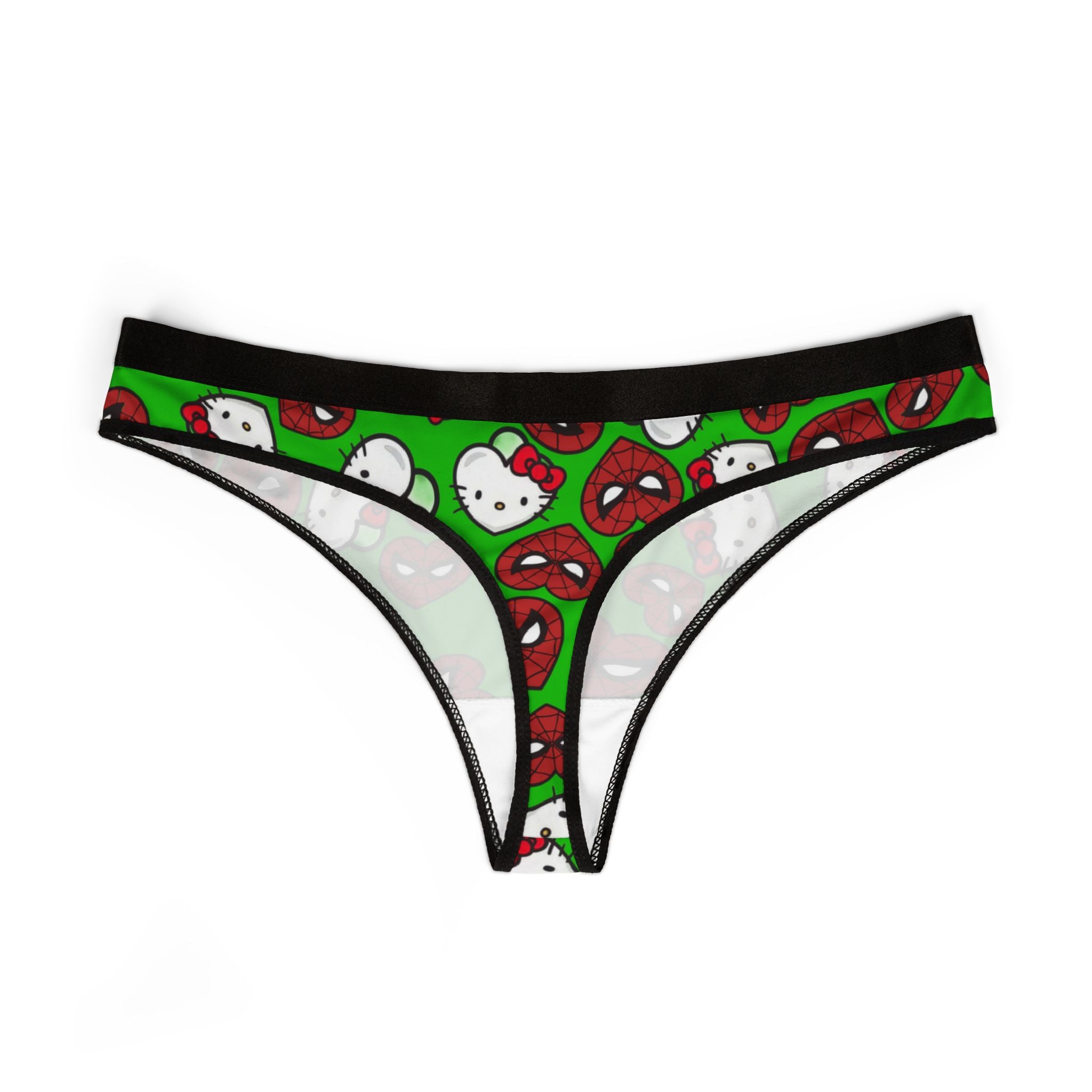 Women's thongs spider kitty double hearts green