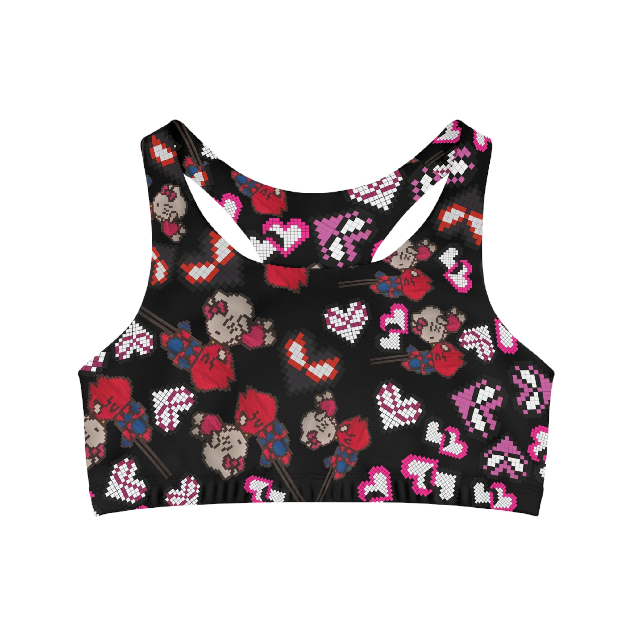 Sports bra spider kitty pixel kiss hearts black